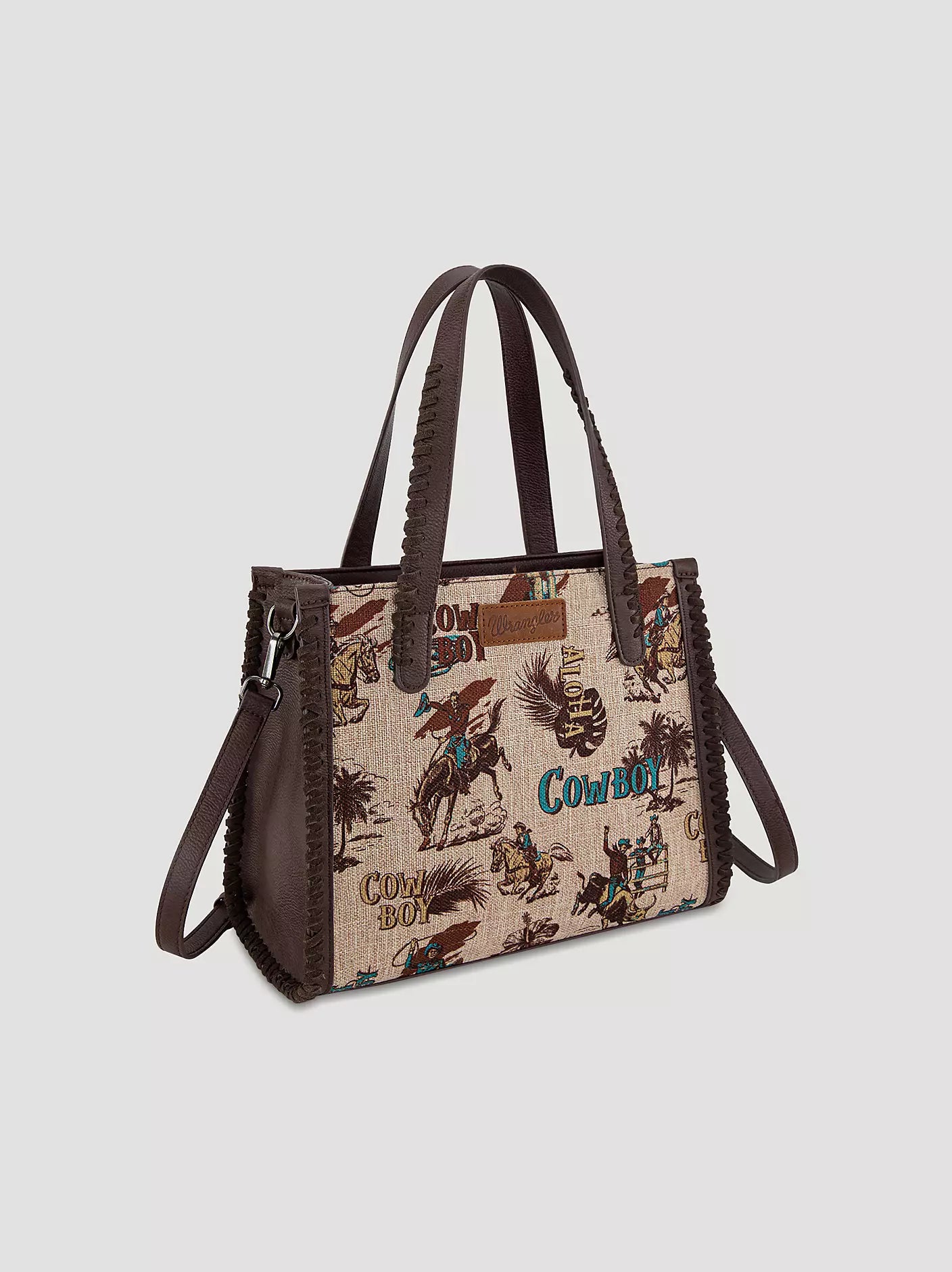 Wrangler Aloha Cowboy Print Small Tote Brown