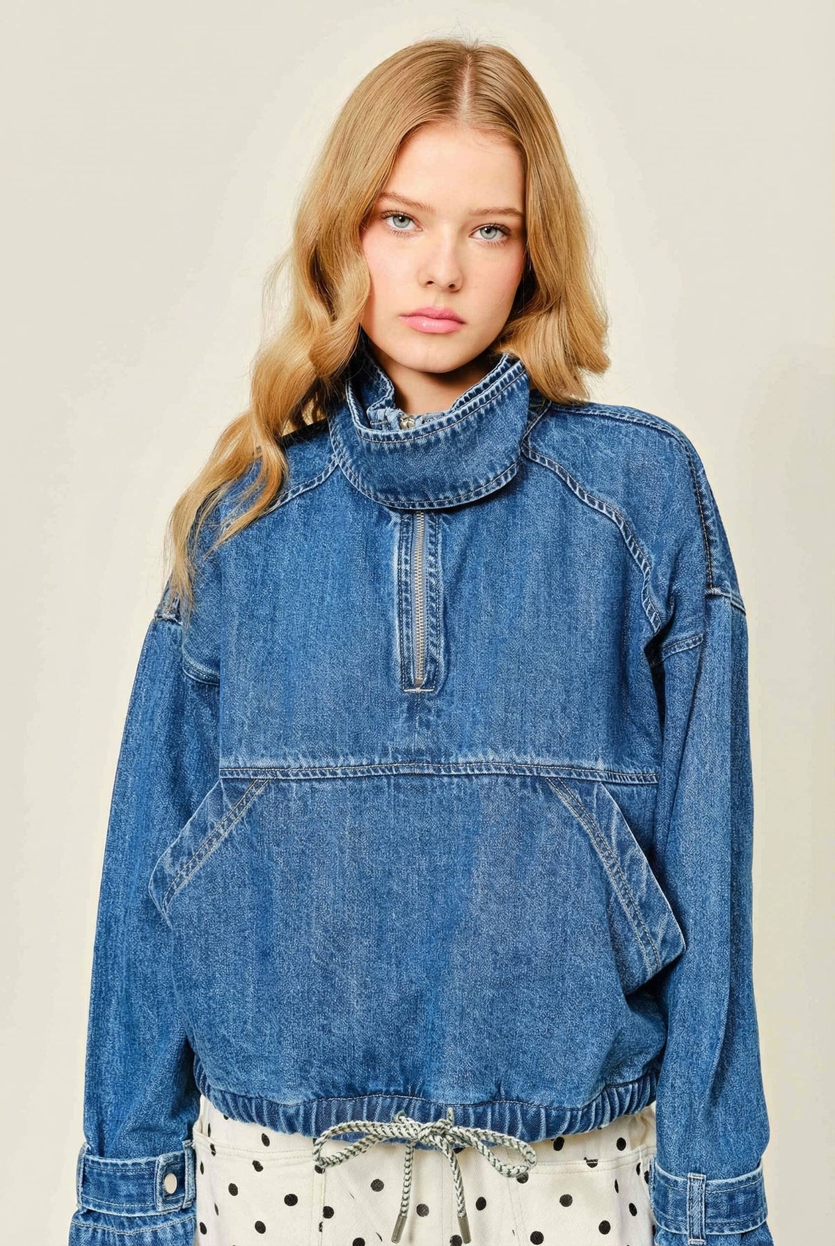Aaron & Amber PULLOVER DRAWSTRING HEM DENIM JACKET