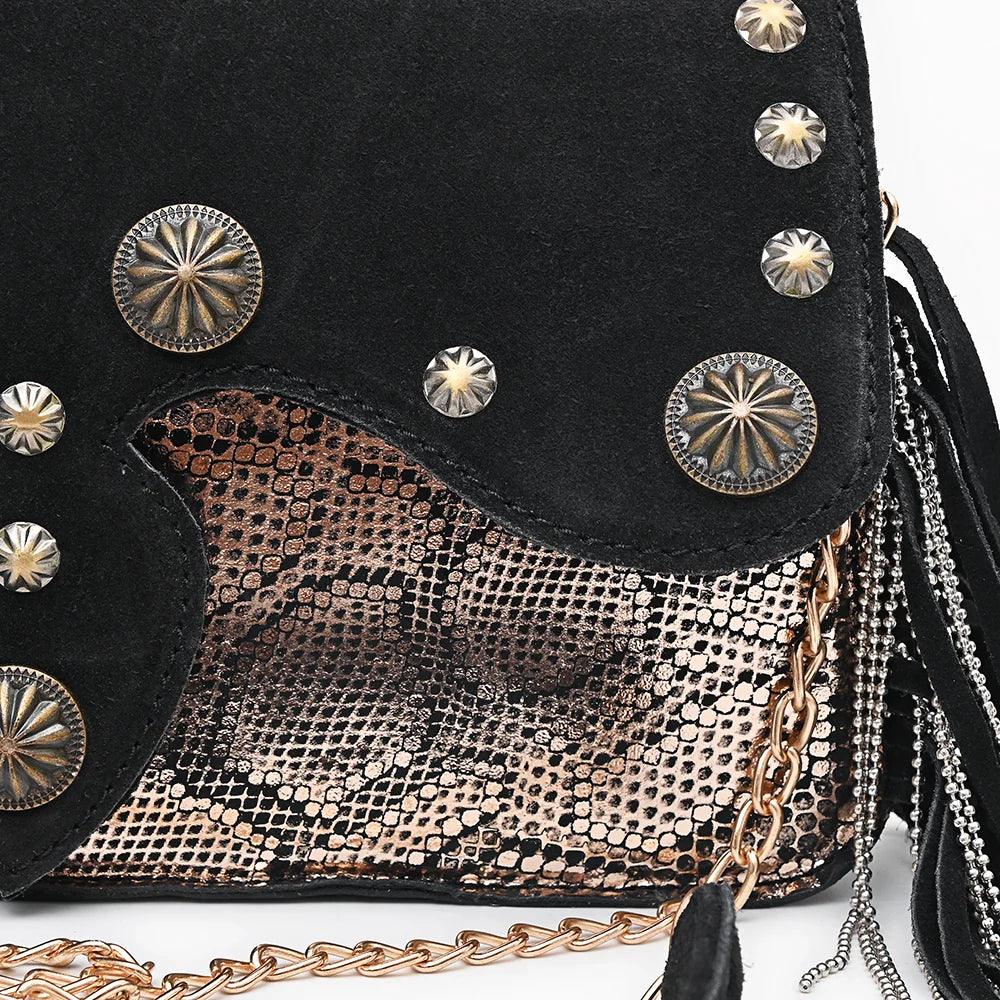 American Darling Western Suede Leather Cross body Bag with Concho and Fringes