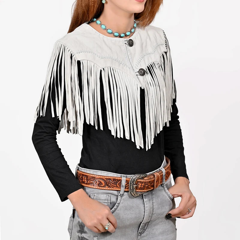 American Darling Real Suede Leather Western Fringe Apparel Cape