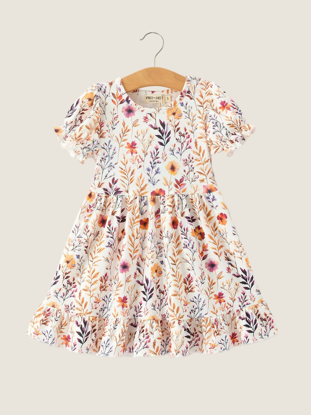 Rylee Faith Designs Fall Floral Puff Sleeve Ruffle Girls Dress