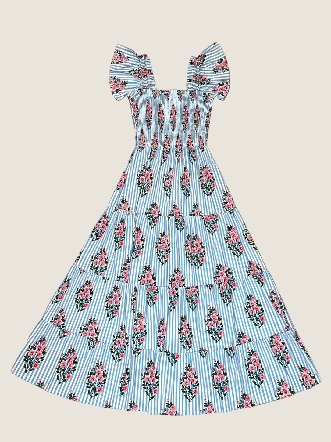 Lilbelle Lil Maxi Dress- Mini Stripe Floral Light Blue