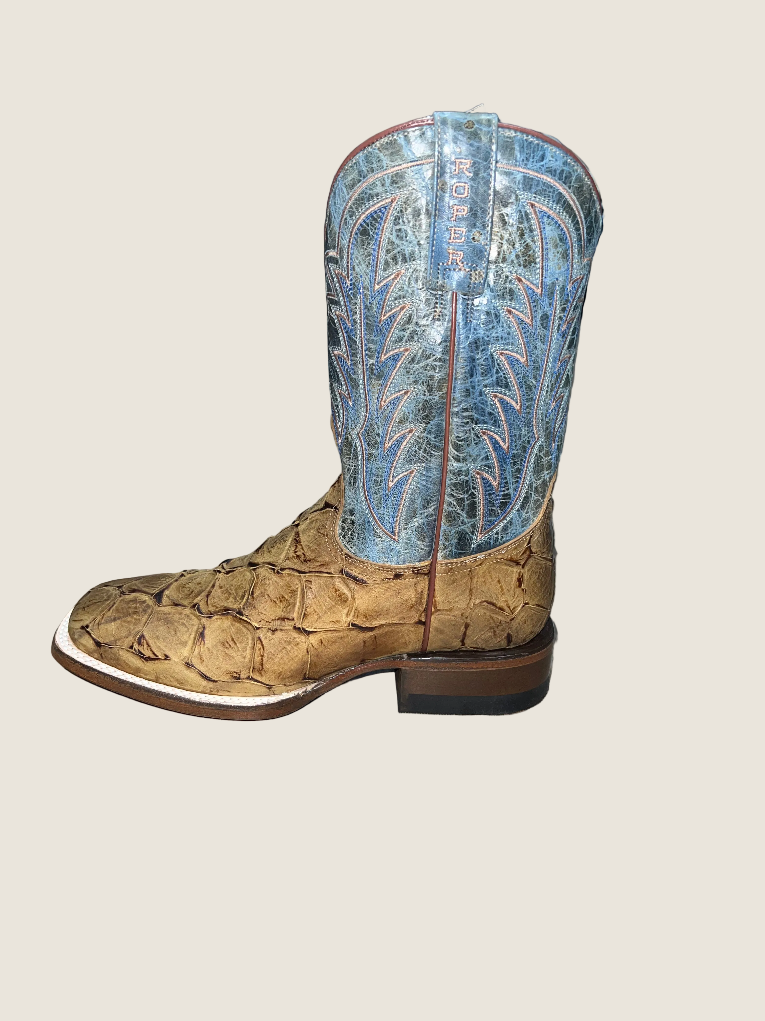 Roper Men's Waxy Dark Blue Leather Big Old Fish Boots