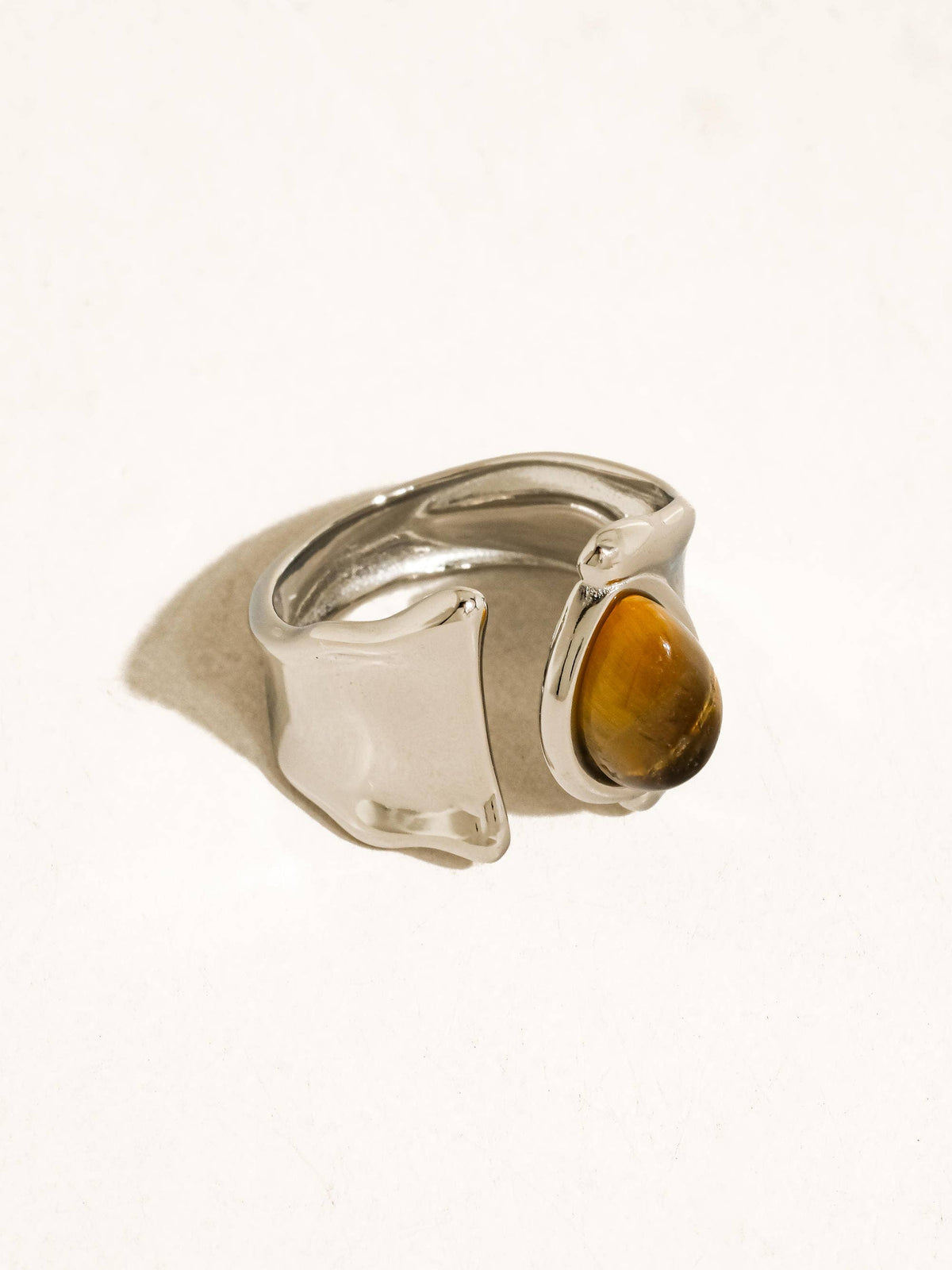 Flanerie Jaspe Silver Non-Tarnish Tiger Eye Statement Ring