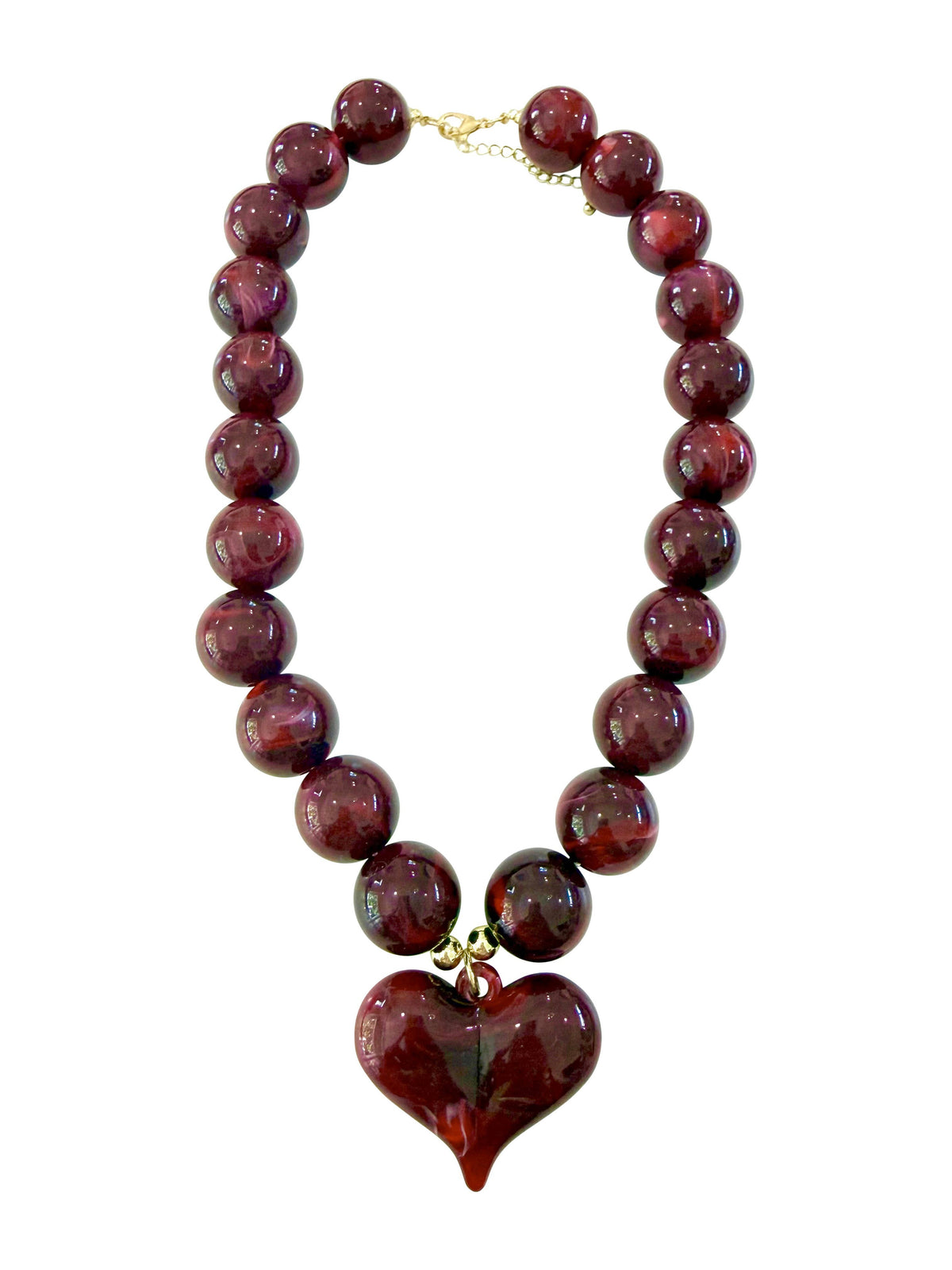 Gemelli Kaiden Chunky Beaded Necklace with Heart Charm - Maroon