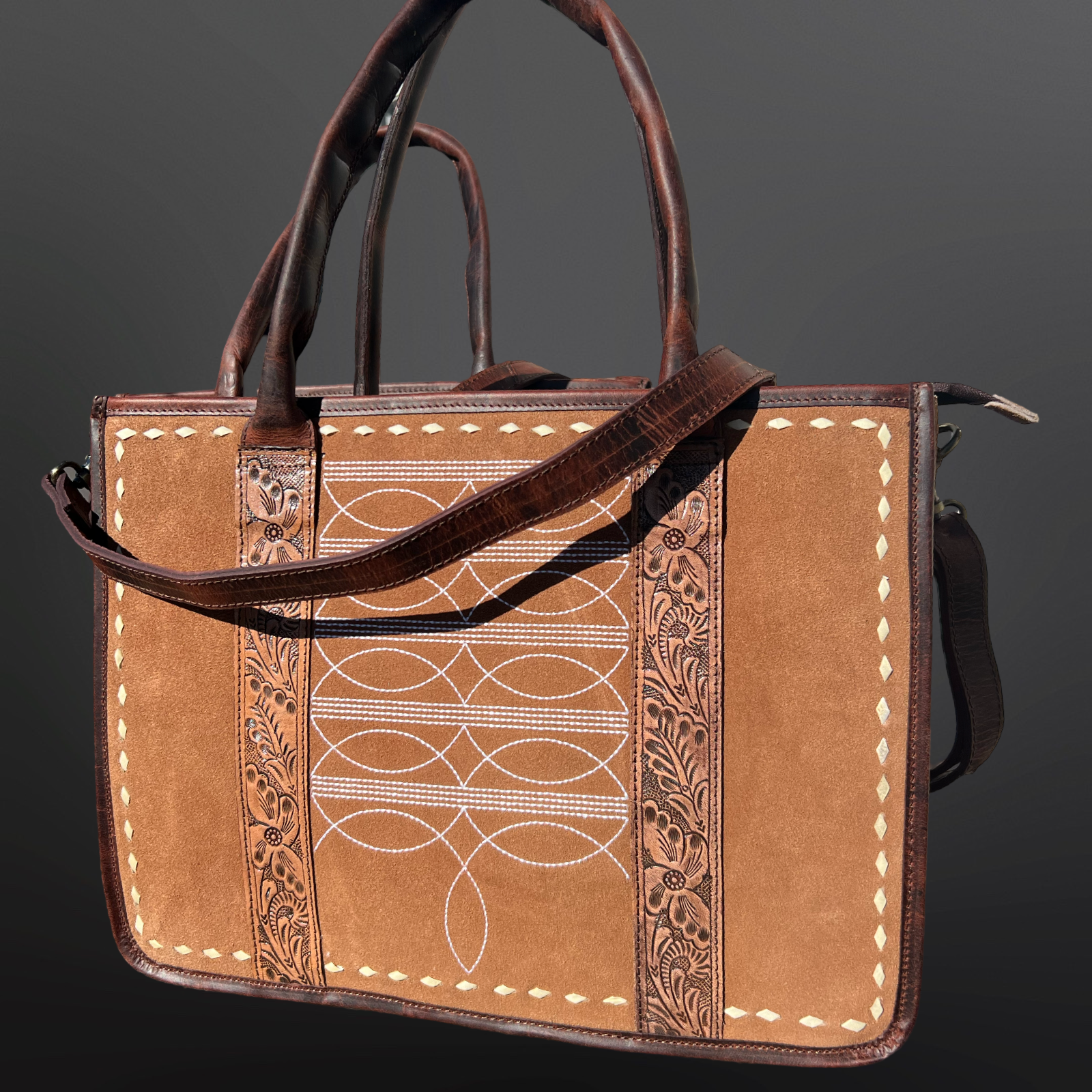 Westrian International Western Boot Stitch Tooled Leather Laptop Bag