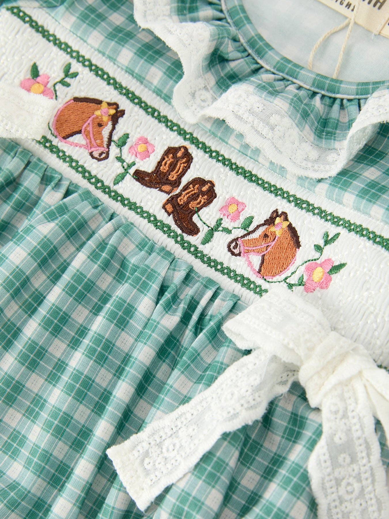 Rylee Faith Designs Western Plaid Horse Embroidered Girl Bubble Romper
