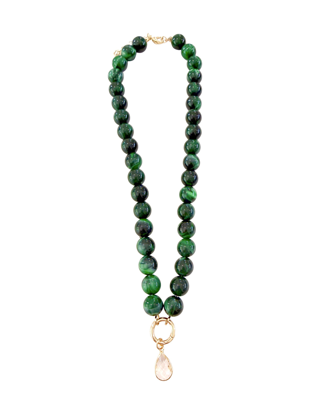 Gemelli Harrison Beaded CZ Charm Necklace - Emerald