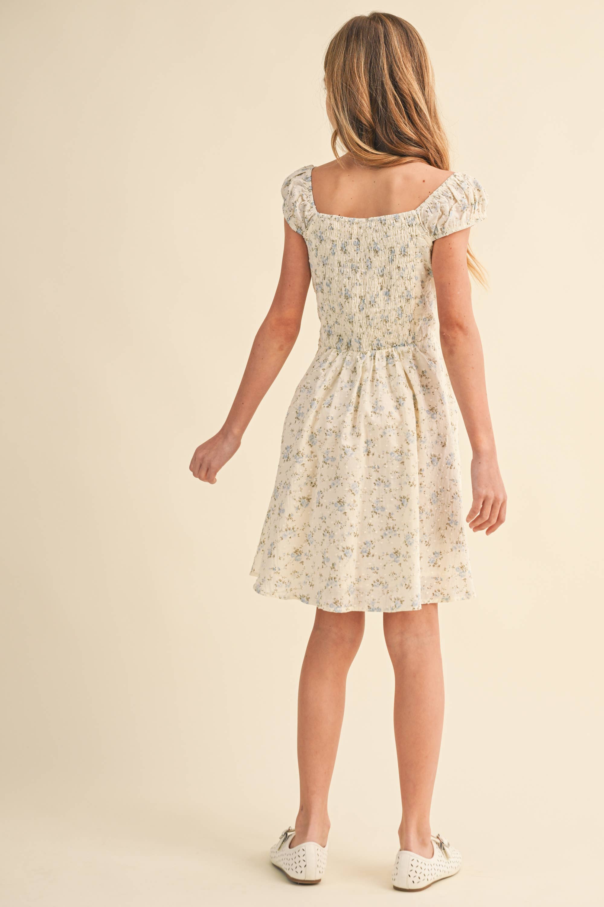 Heart and Arrow Girls Ruched Shoulder Mini Dress