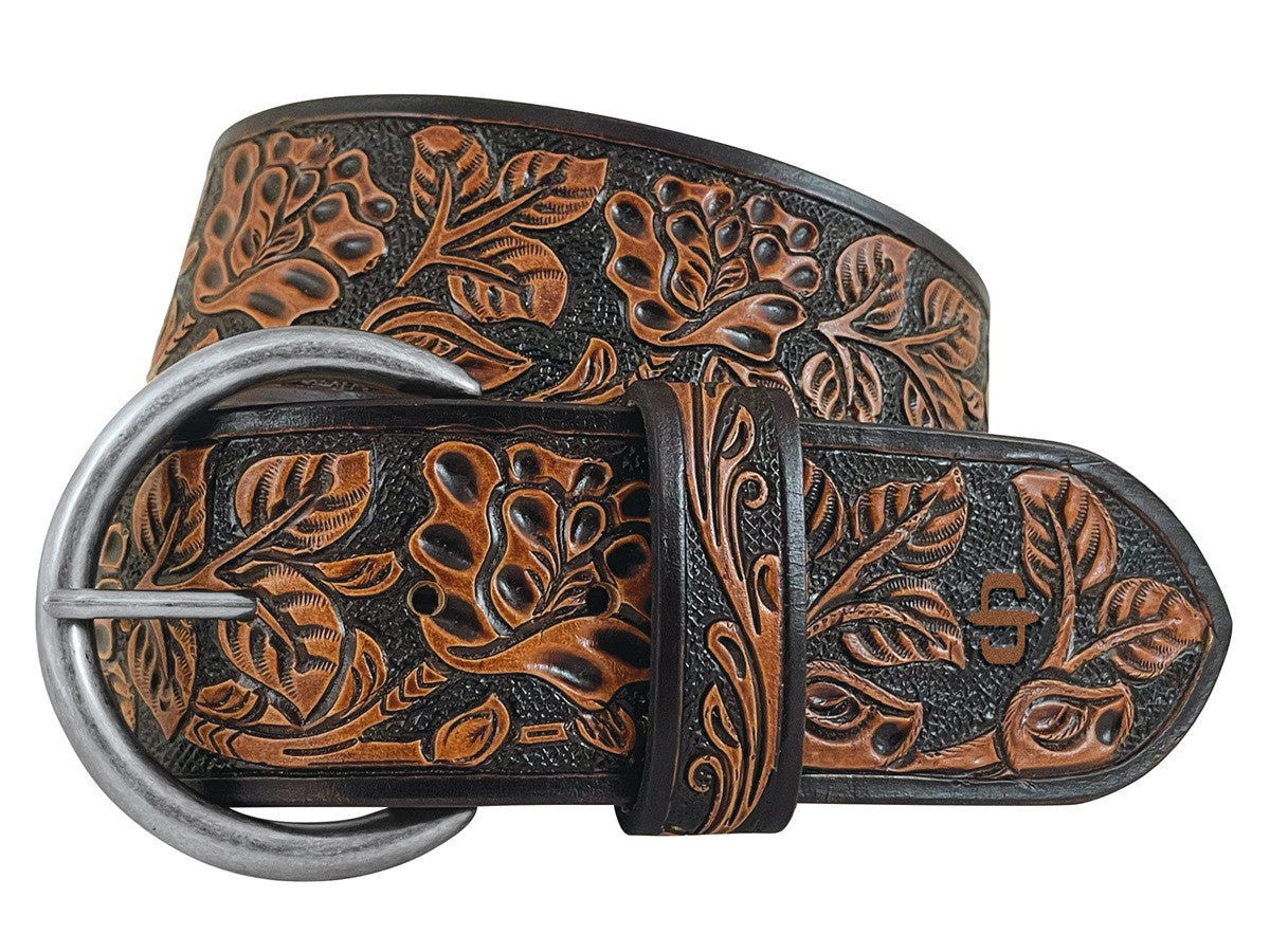 Women's - Stetson 58MM Brown Floral Tooled Belt