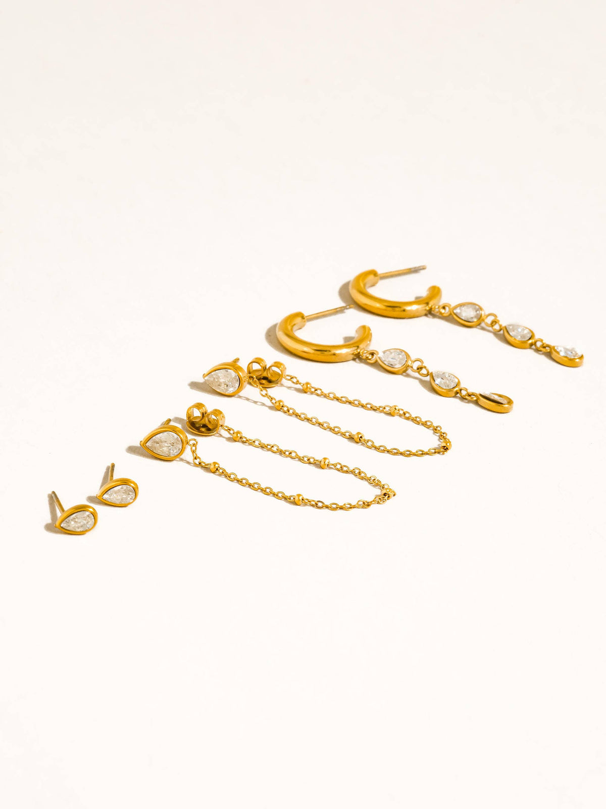 Flanerie Finley 18K Gold Non-Tarnish CZ Chain Drop Earring Sets