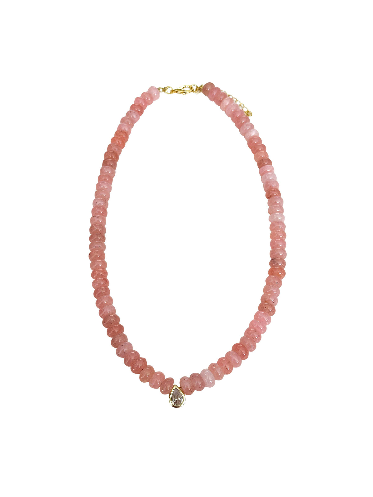 Gemelii Dori CZ Teardrop Beaded Necklace- Light Pink