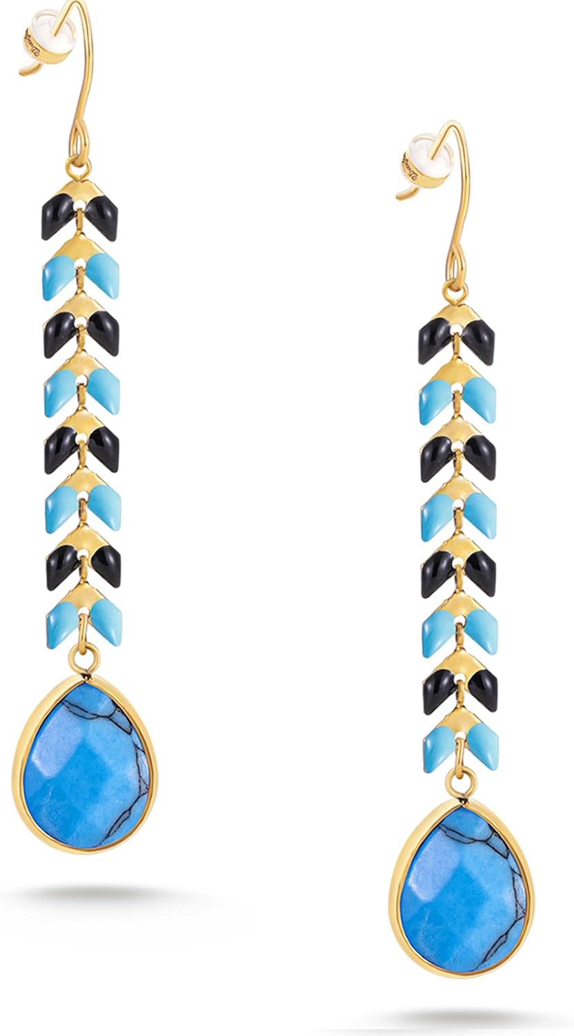 Wrangler Gold Western Dangle Drop Earrings in Turquoise