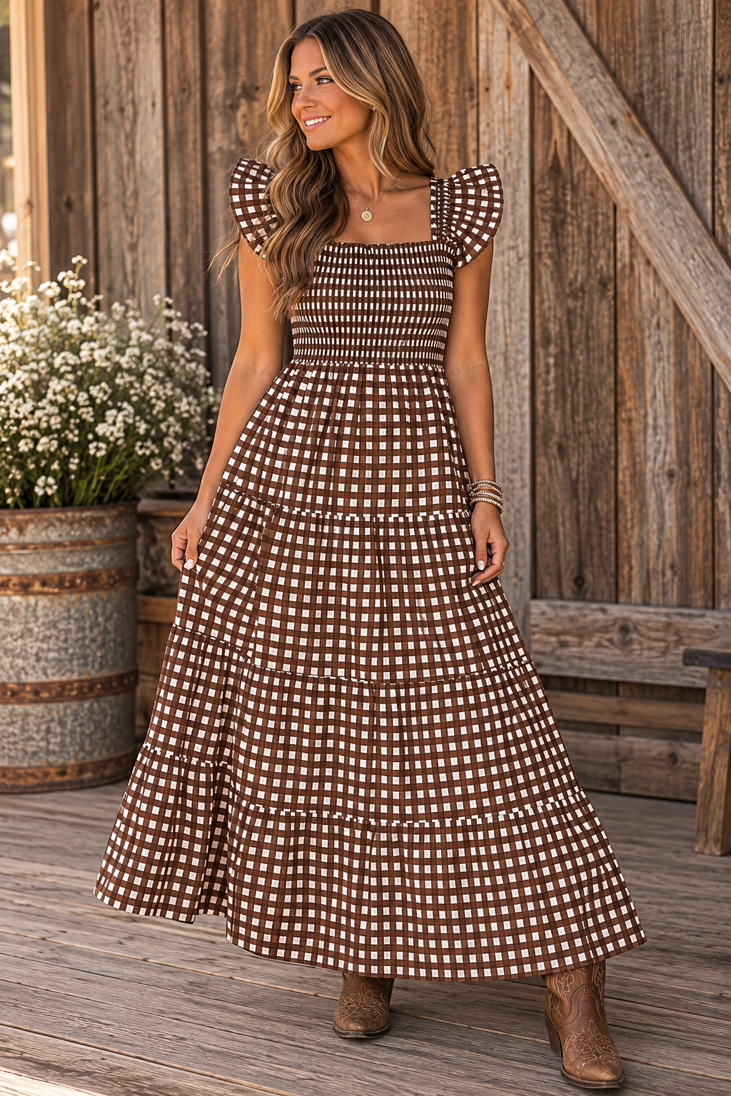 Lilbelle Lil Maxi Dress- Gingham Chocolate