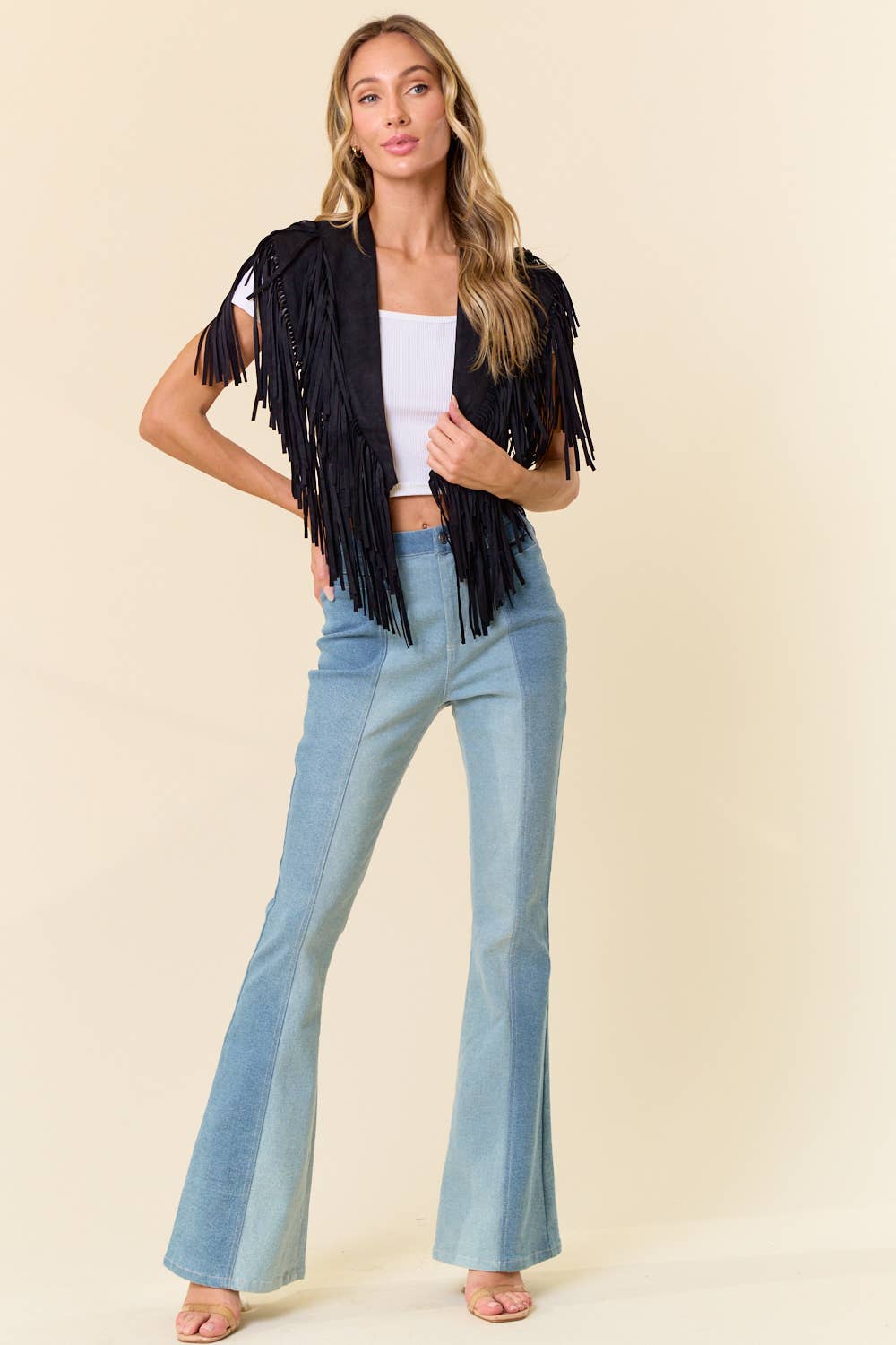 Saints & Hearts Black Fringe Suede Collar Shrug