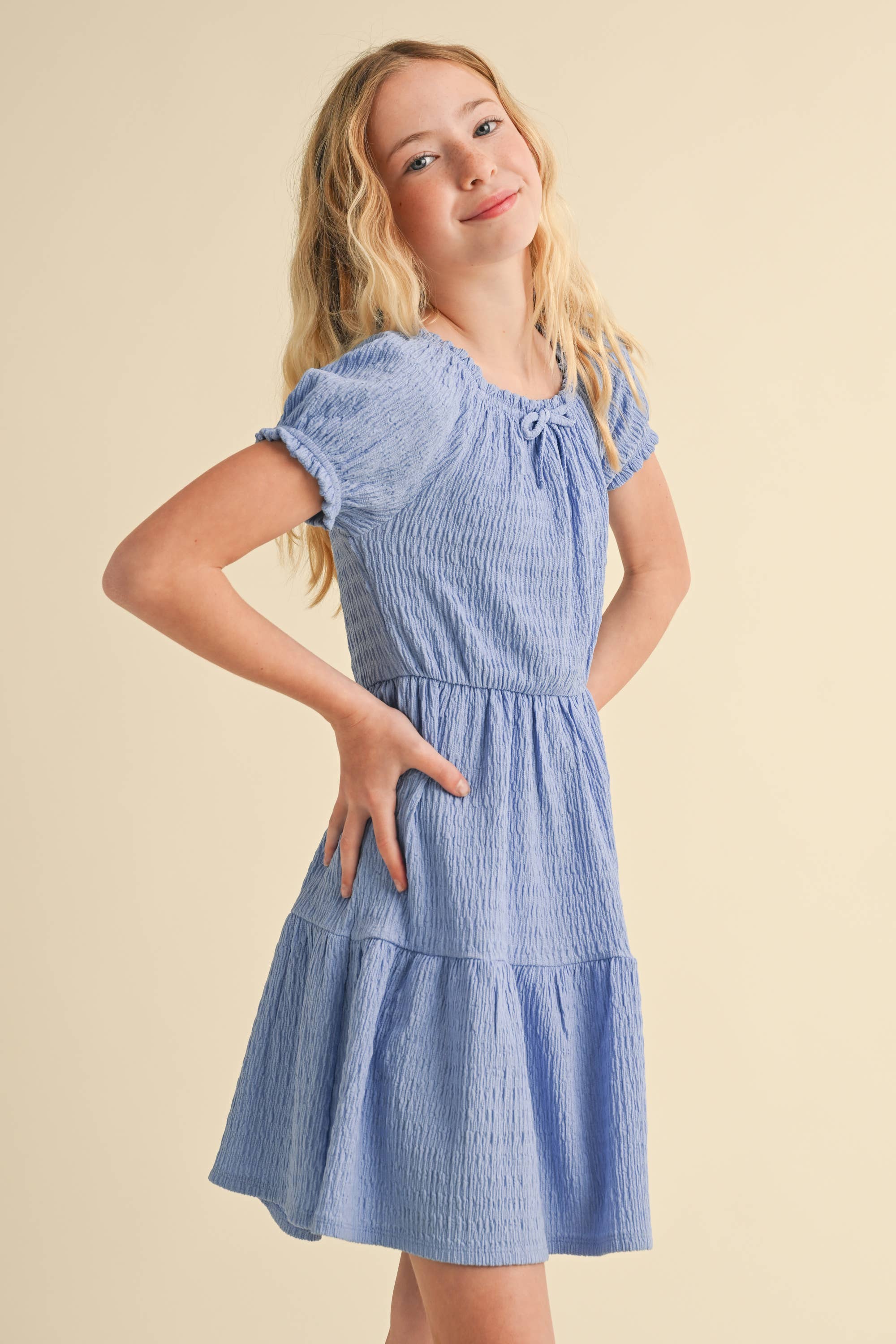 Heart and Arrow Girls Puff Sleeve Tired Dress