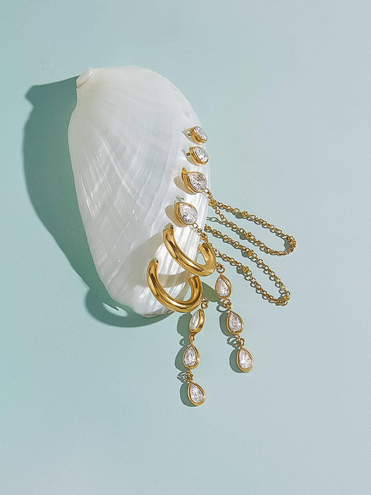 Flanerie Finley 18K Gold Non-Tarnish CZ Chain Drop Earring Sets