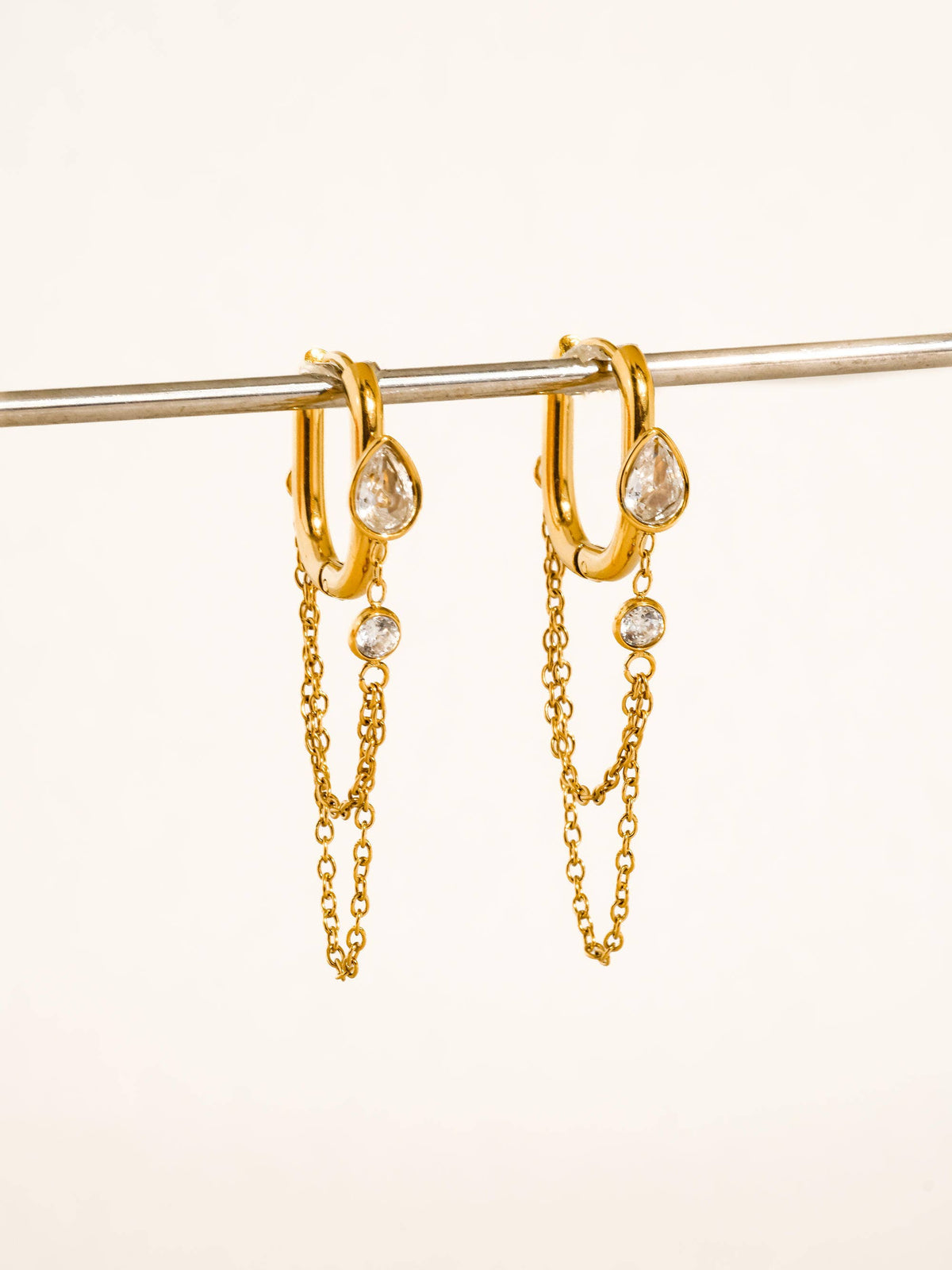 Flanerie Lucienne 18K Gold Non-Tarnish CZ Chain Link Drop Earrings