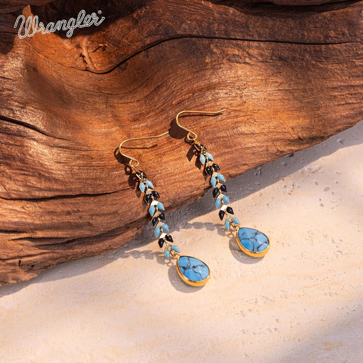 Wrangler Gold Western Dangle Drop Earrings in Turquoise
