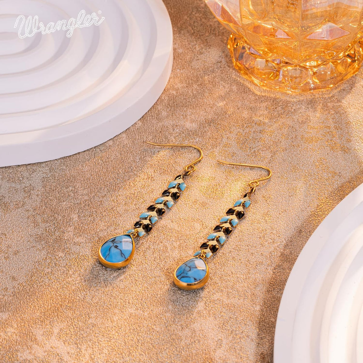 Wrangler Gold Western Dangle Drop Earrings in Turquoise