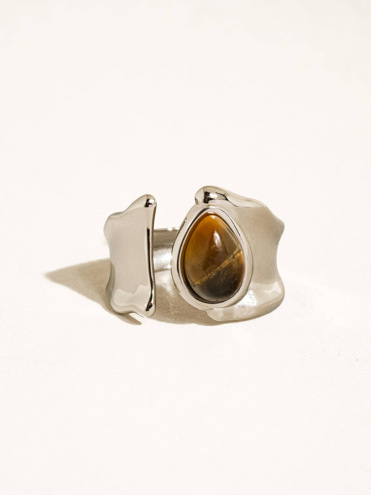 Flanerie Jaspe Silver Non-Tarnish Tiger Eye Statement Ring