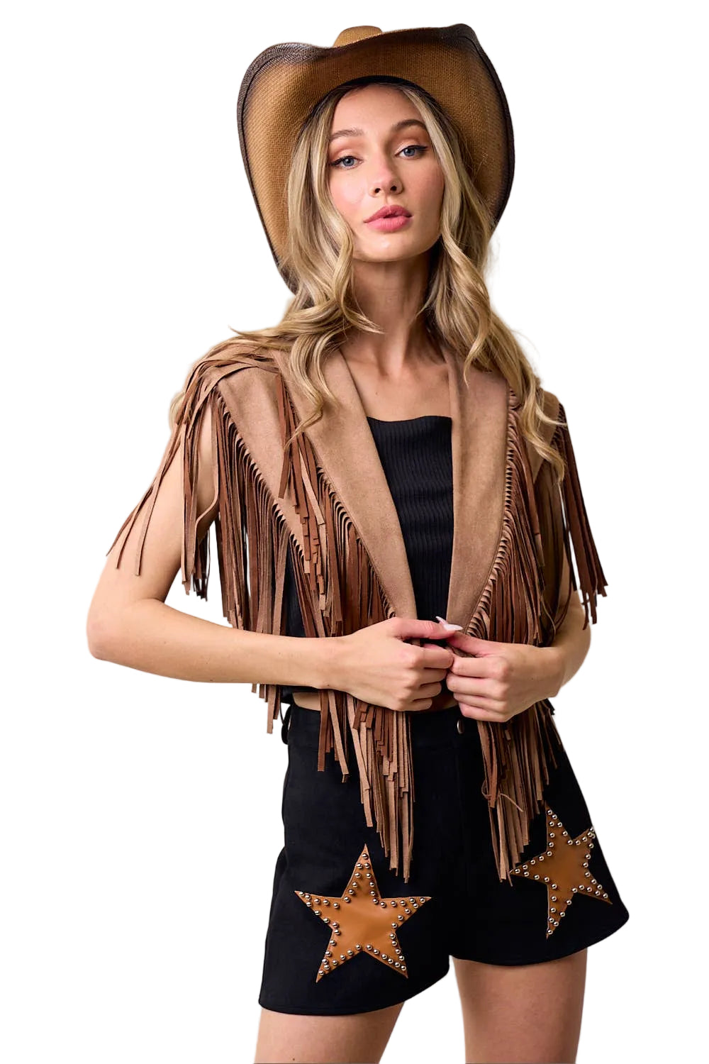 TAN WESTERN FRINGE SUEDE COLLAR / SHRUG