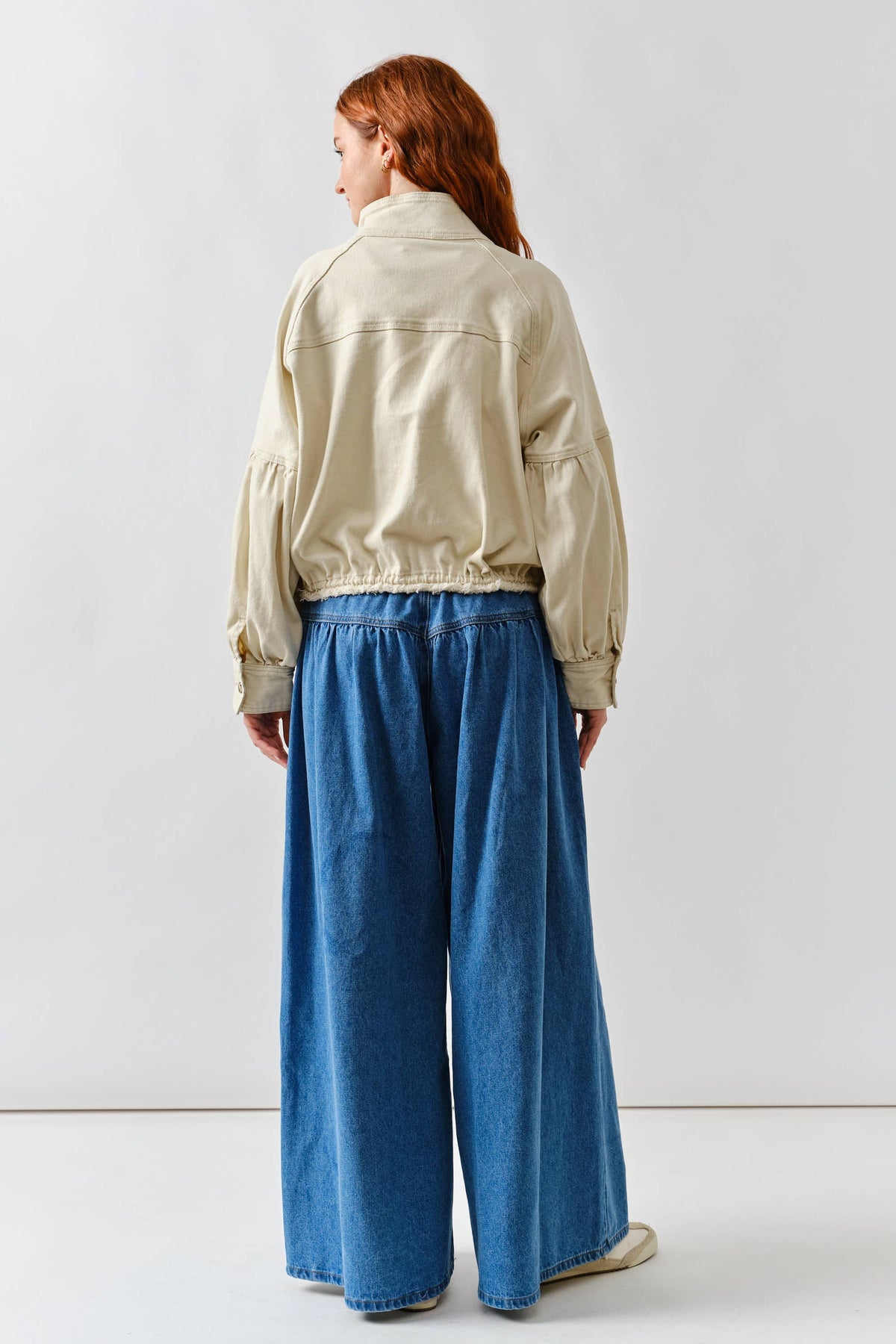 Aaron & Amber Ballon Sleeve Twill Jacket Drawstring Waist