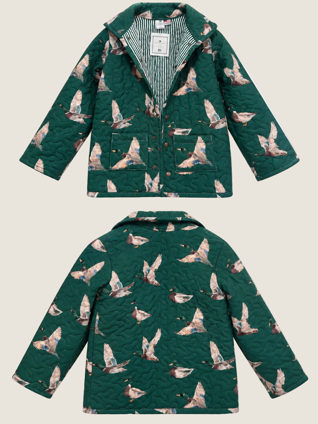 Ida Mae Home Kid Mallory Ducks Green Snap Jacket