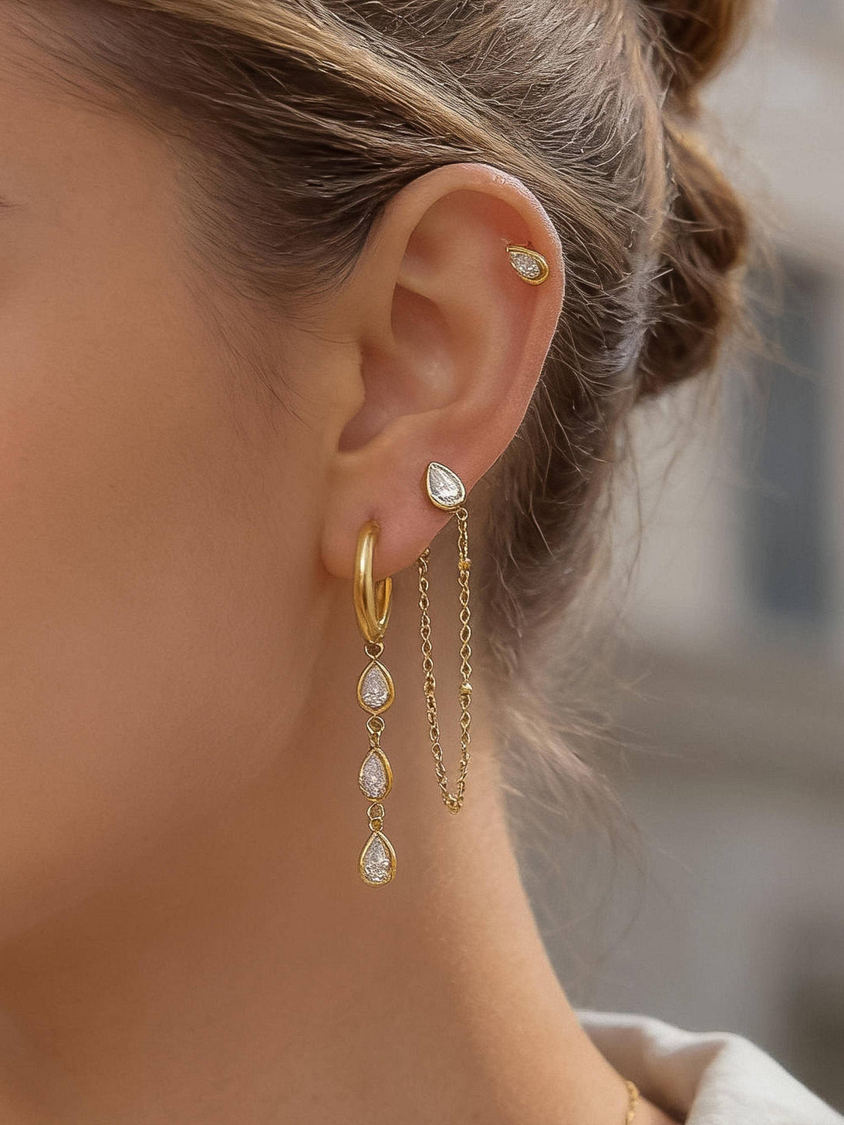 Flanerie Finley 18K Gold Non-Tarnish CZ Chain Drop Earring Sets