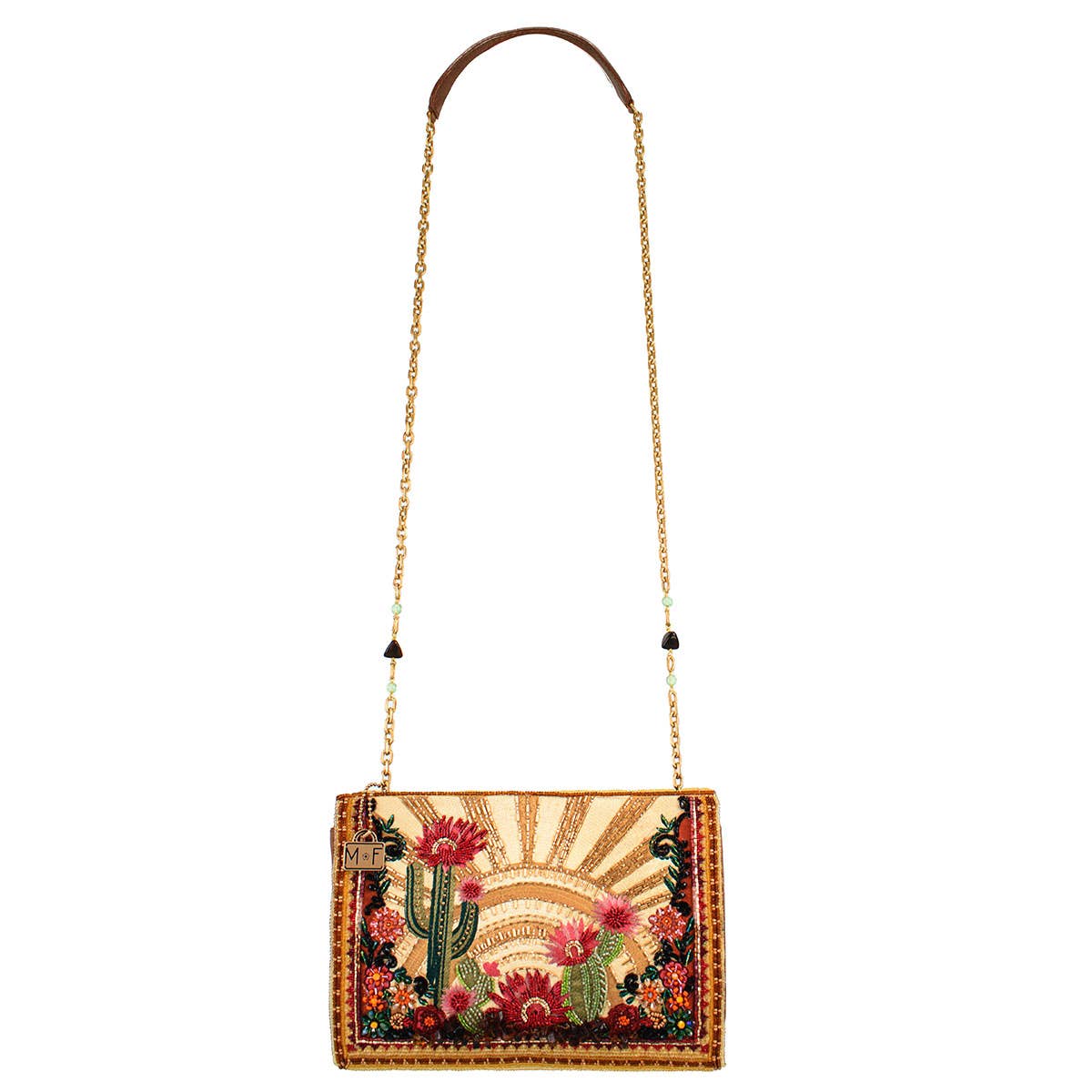 Mary Frances Desert Sunrise Beaded Cactus and Floral Crossbody Handbag