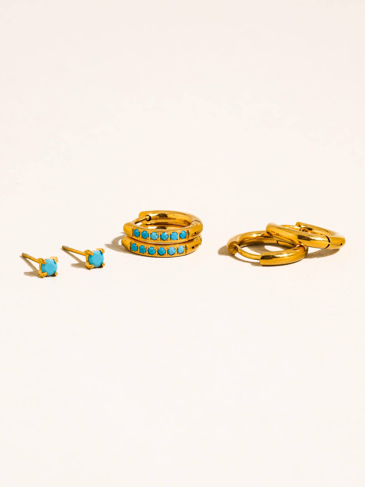 Flanerie Ivalo 18K Gold Non-Tarnish Turquoise Huggie Earring Set