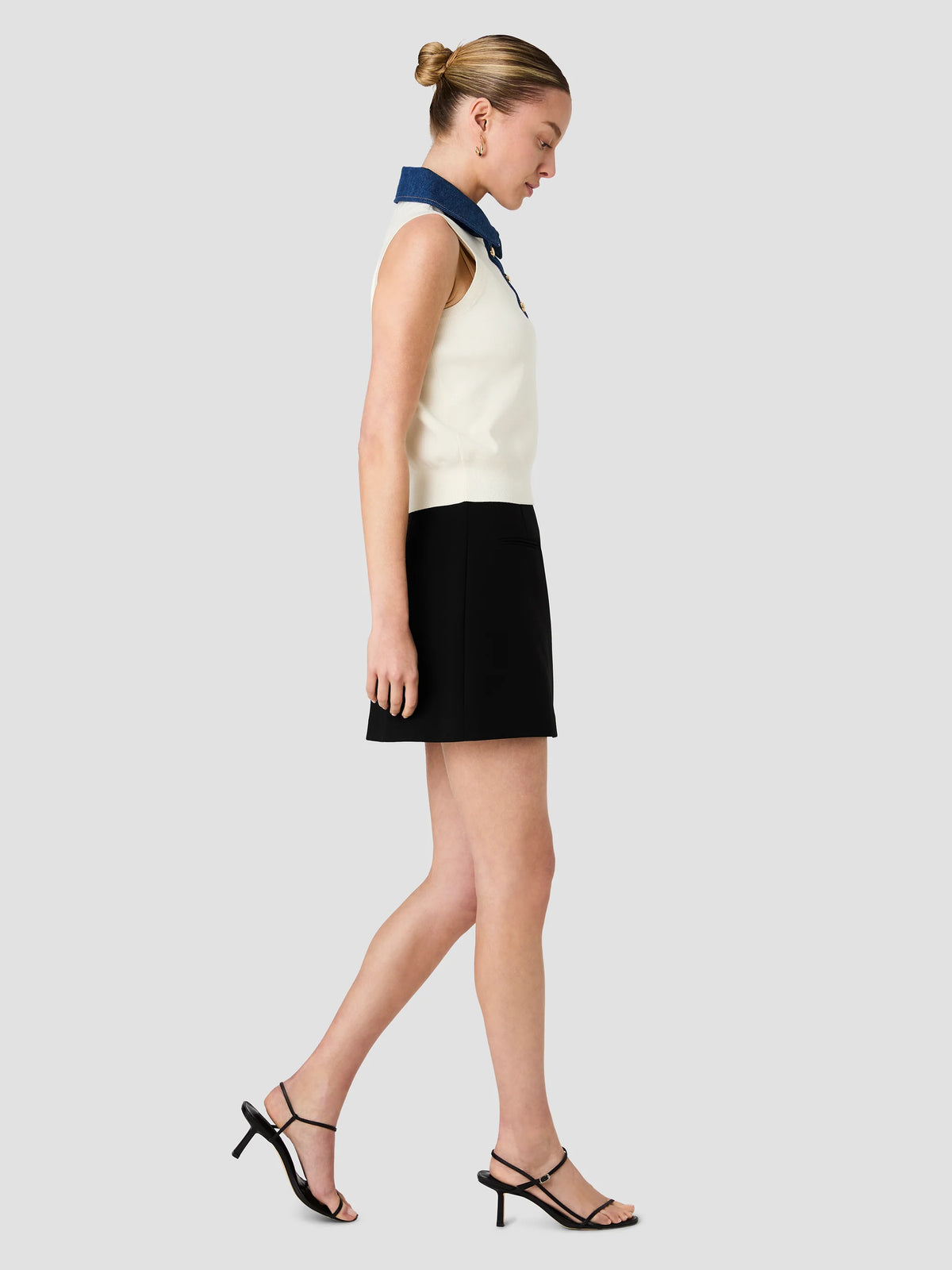 French Connection Maxime Knit Denim Collared Sweater Vest