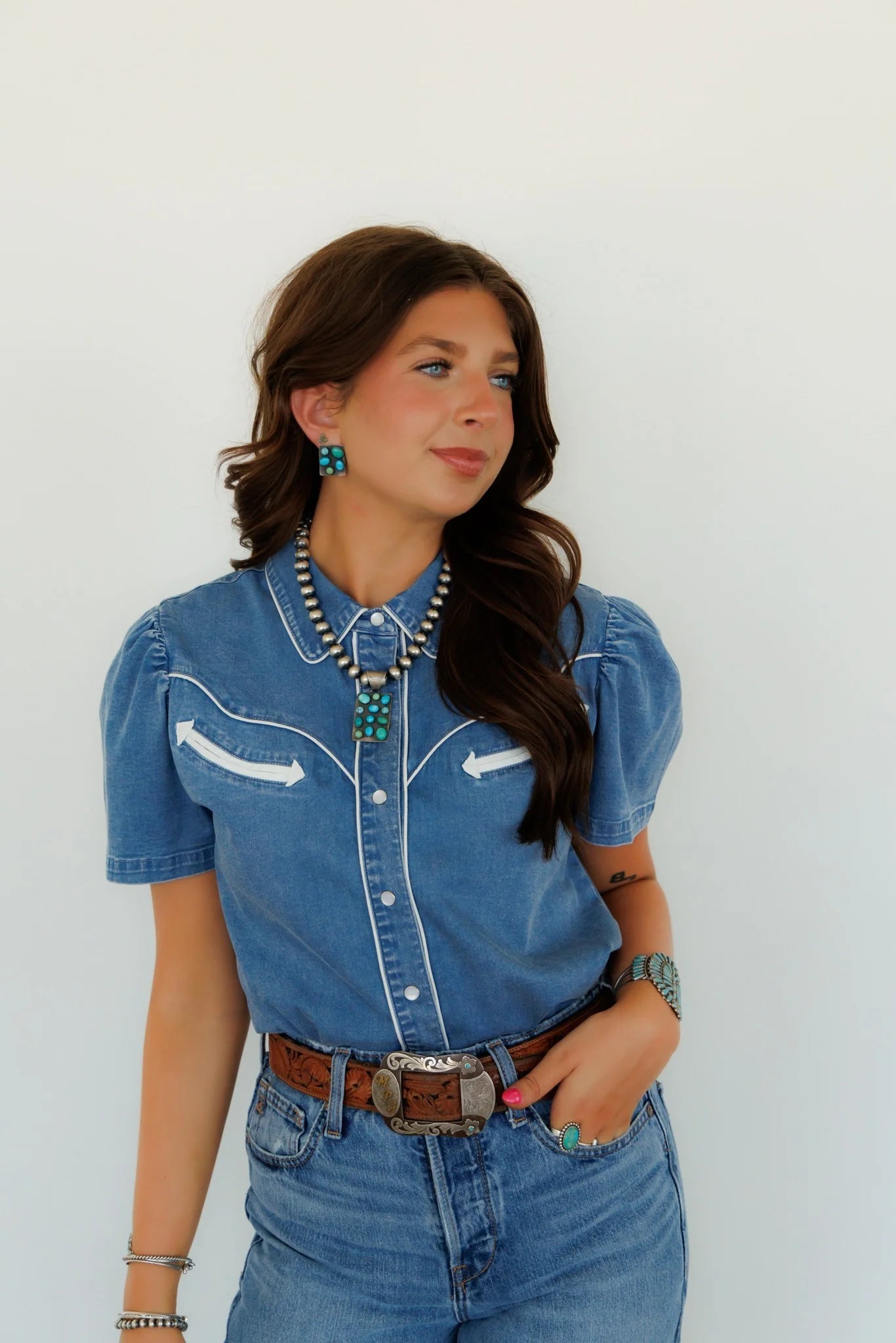 Women's Howdy Hanny Denim Pearl Snap Shirt