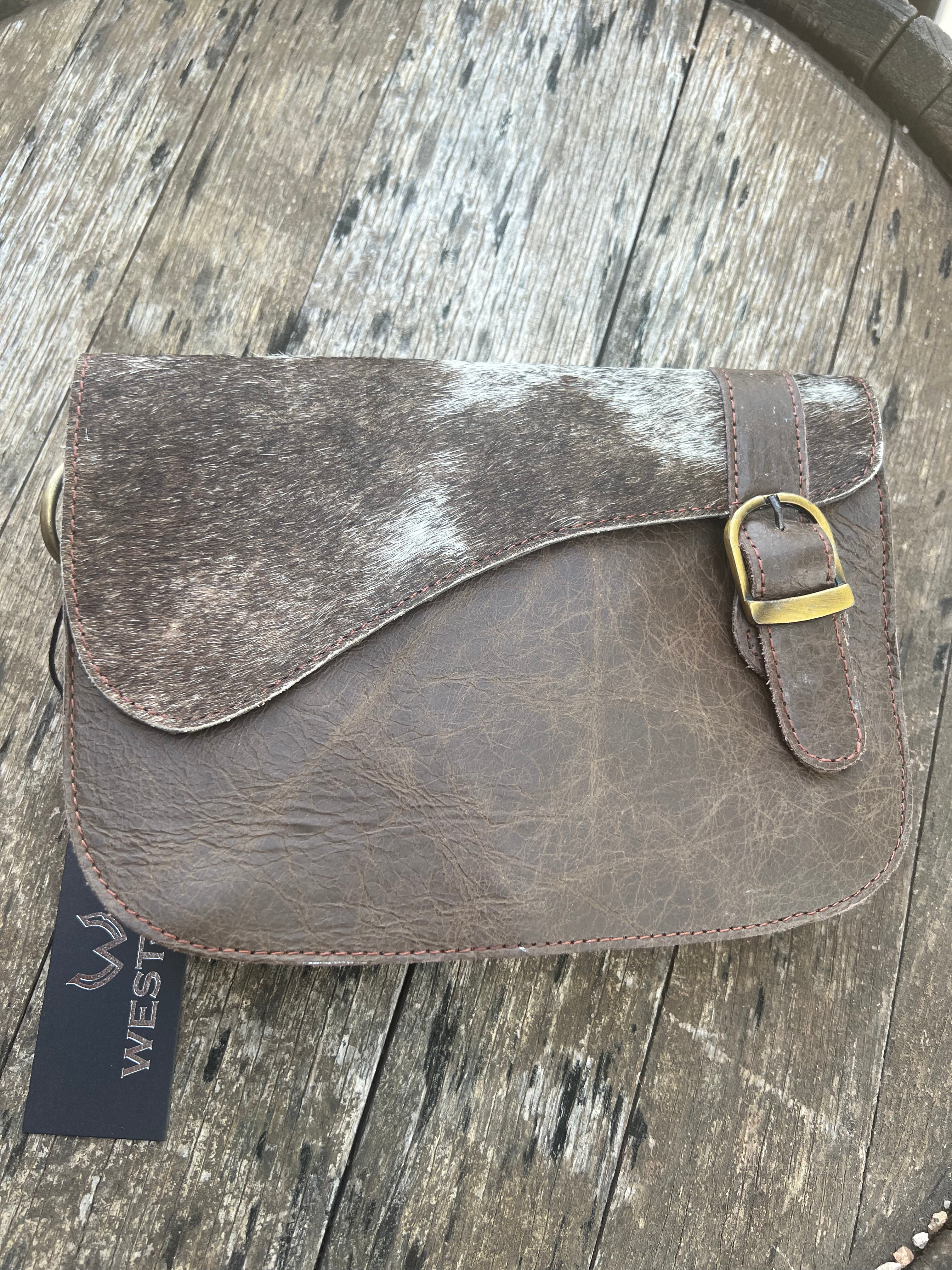 Westrian International English Saddle Equestrian Hair On Cowhide Crossbody Purse