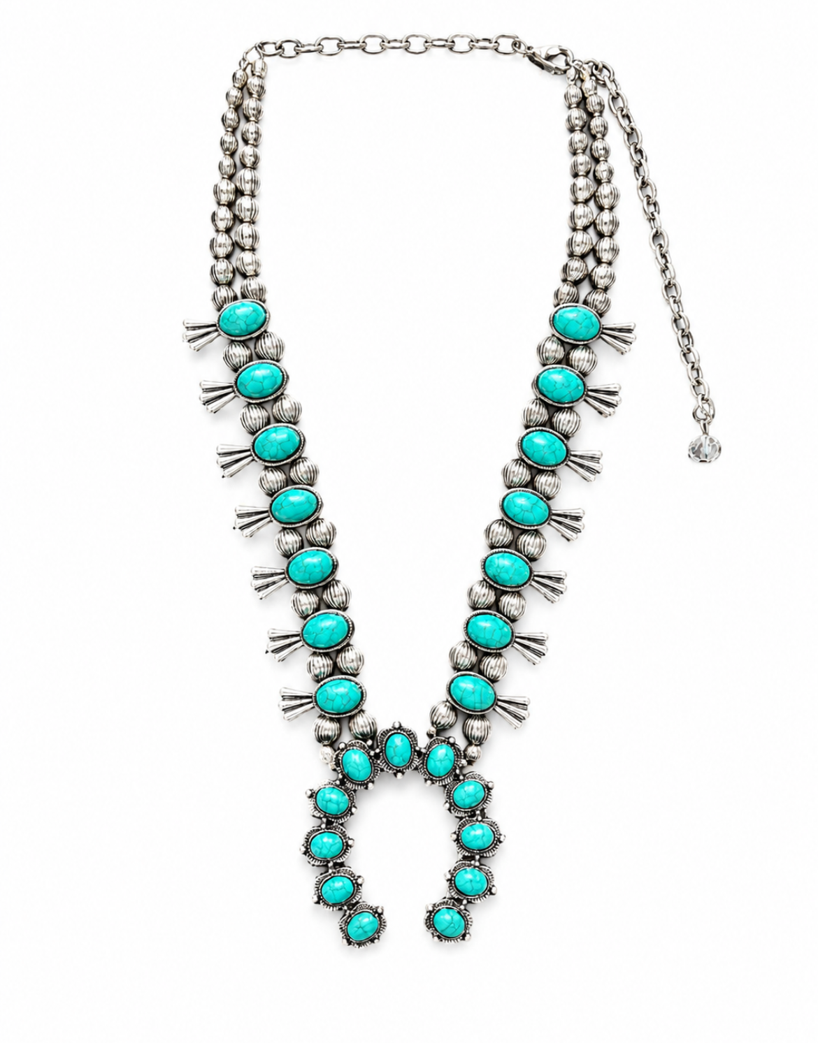 Large Turquoise Navajo Squash Blossom Necklace