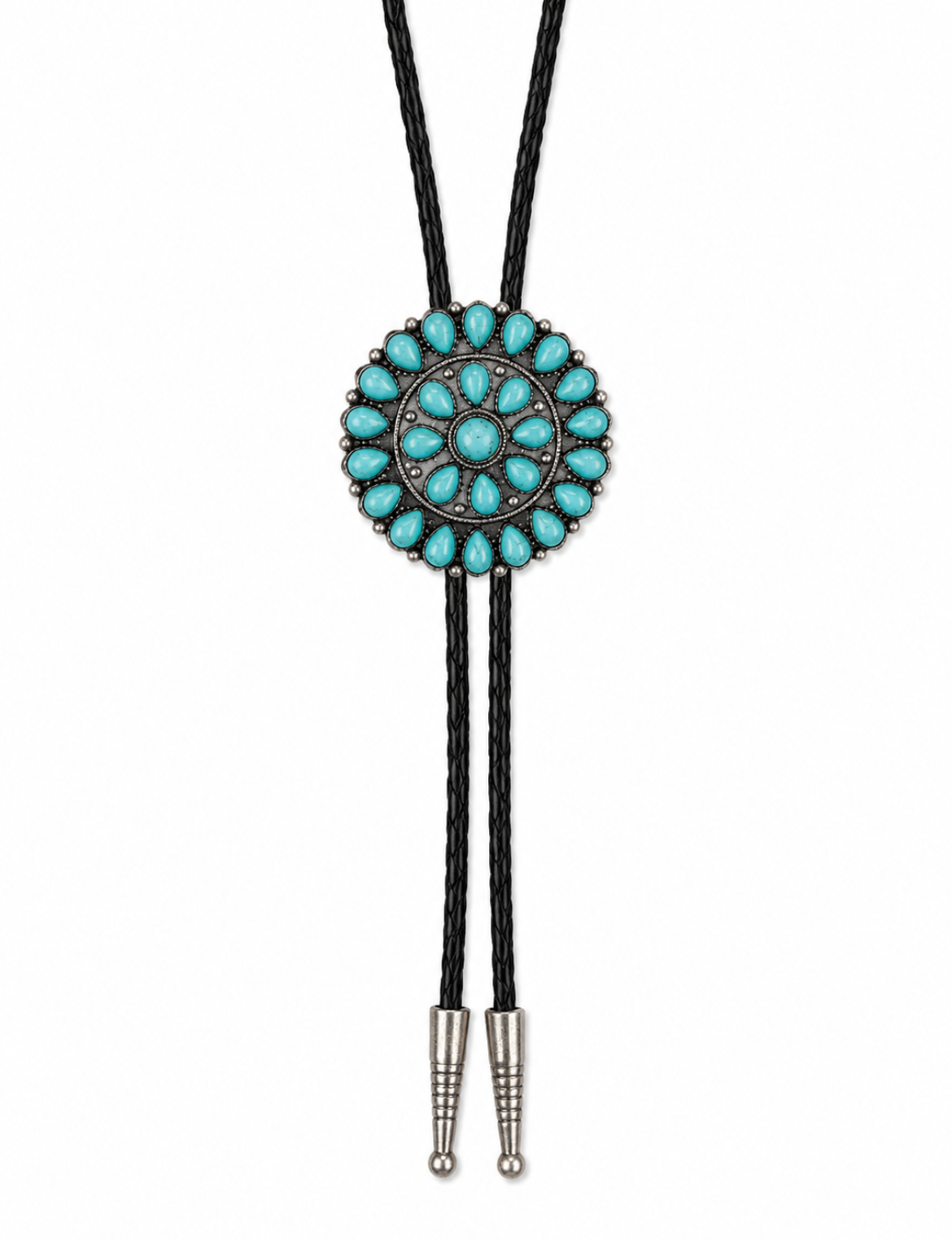 Medium turquoise Bolo Black Rope