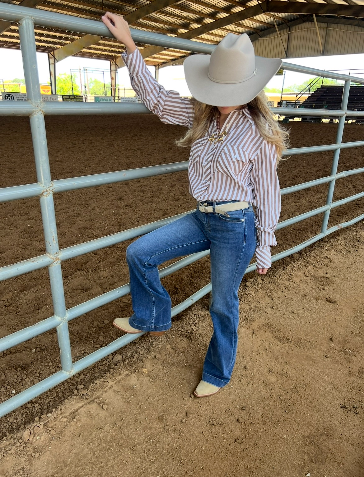 Howdy Hanny Pearl Snap Brown Stripe Long Sleeve