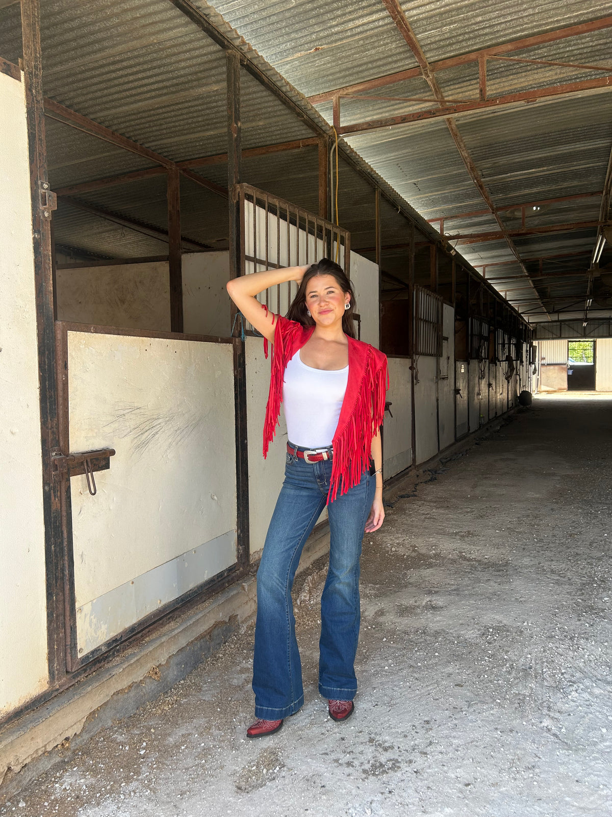 RED TRENDY WESTERN FRINGE SUEDE COLLAR / SHRUG