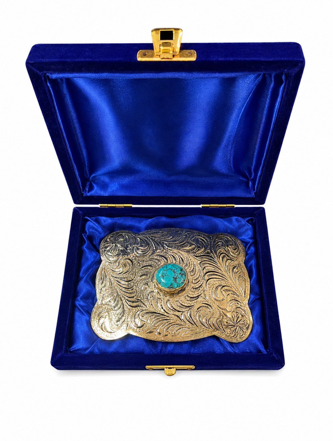 American Darling Hand Engraved German Silver Western Belt Buckle with Turquoise Stones