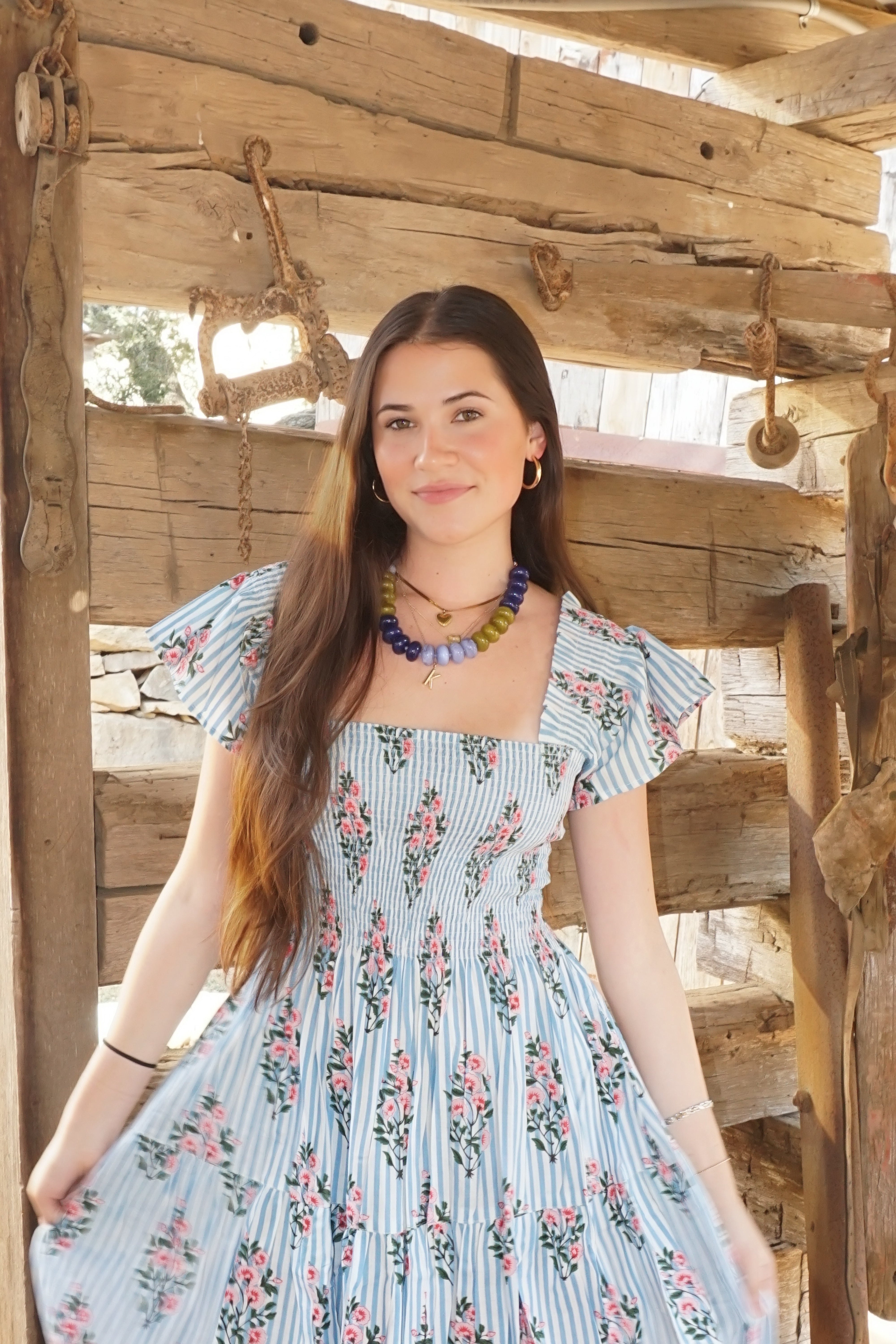Lilbelle Lil Maxi Dress- Mini Stripe Floral Light Blue