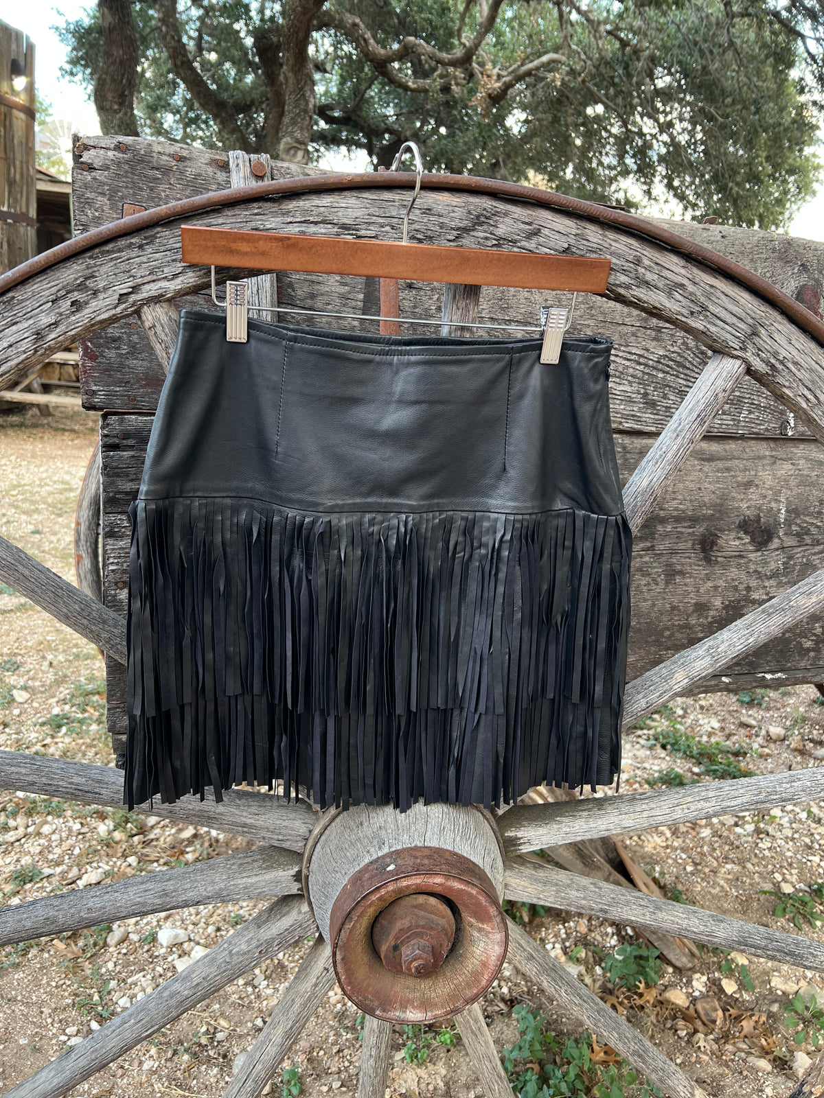 Stetson Smooth Black Lamb Leather Fringe Skirt