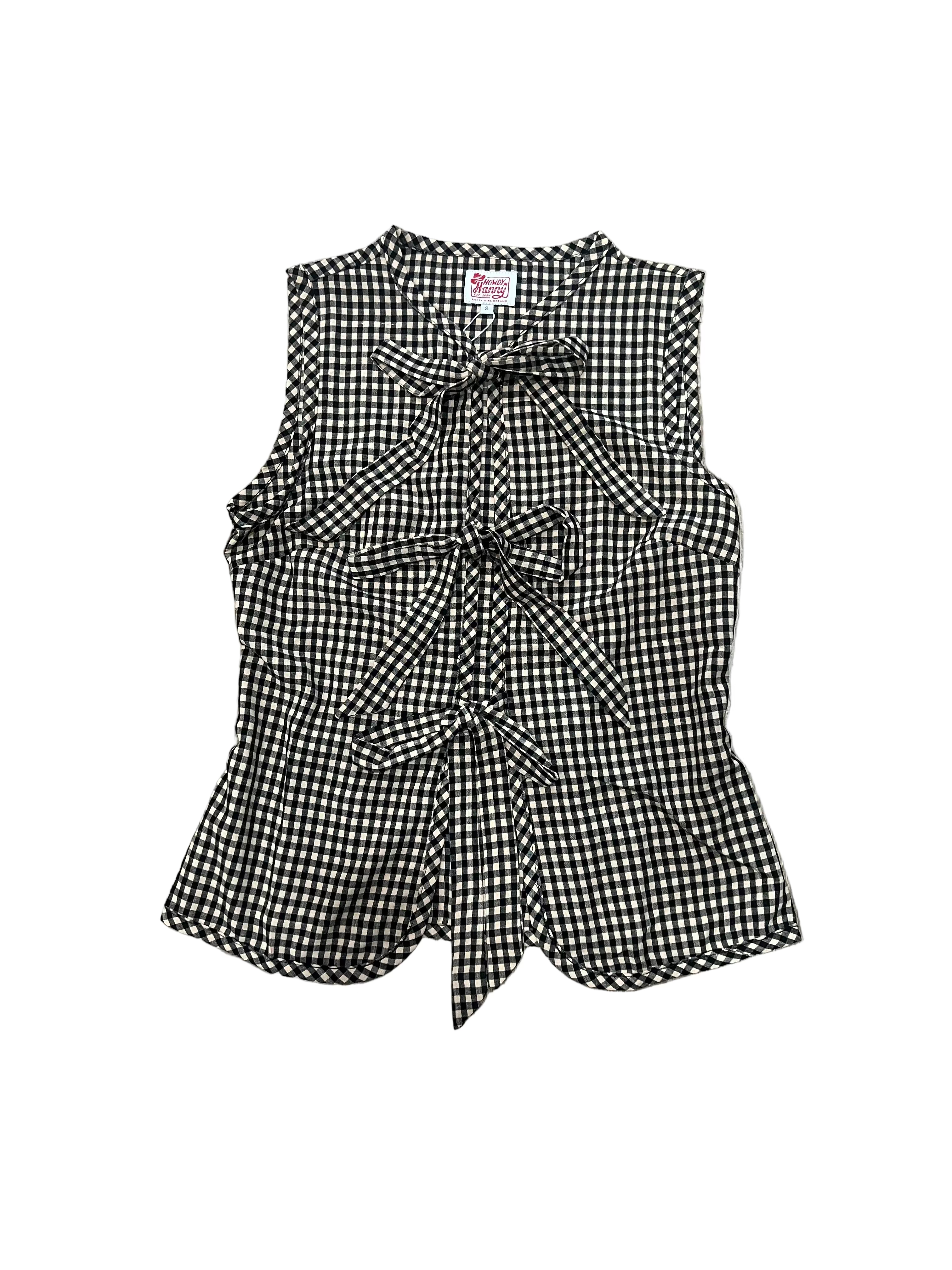 Howdy Hanny Black Cream Gingham Tie Vest