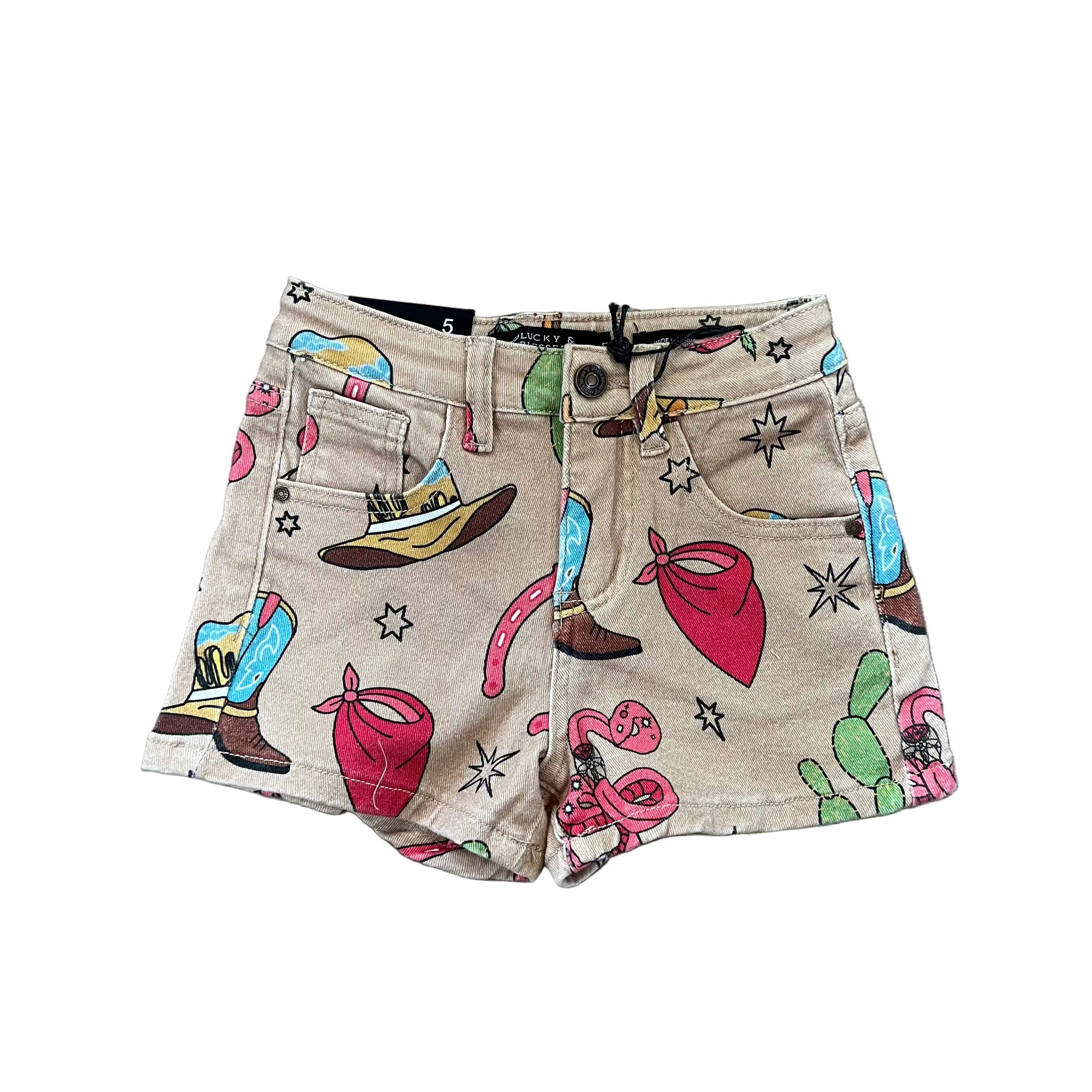 Lucky & Blessed Girls Western Printed High Rise Wide Leg Shorts (2.5in Inseam)