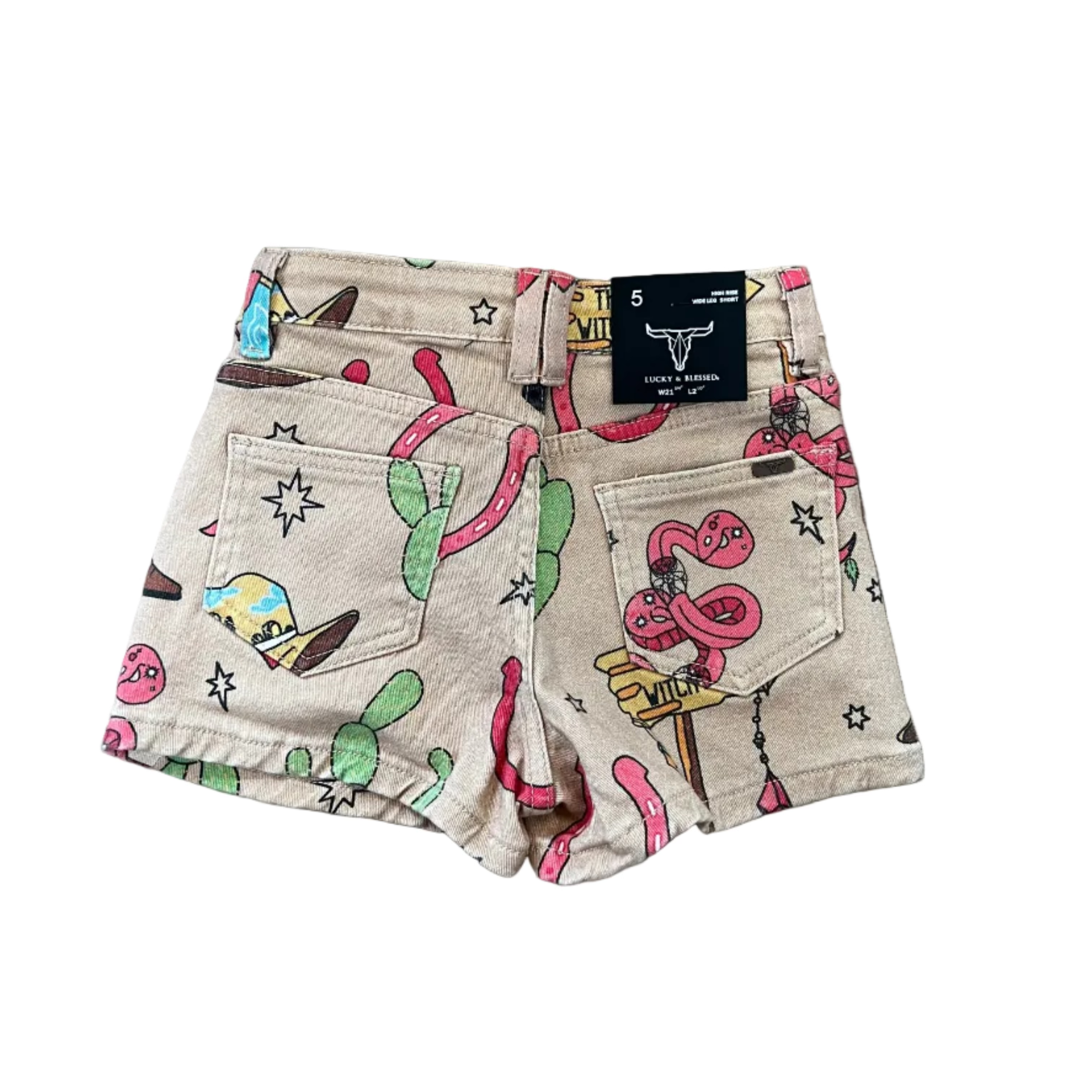 Lucky & Blessed Girls Western Printed High Rise Wide Leg Shorts (2.5in Inseam)
