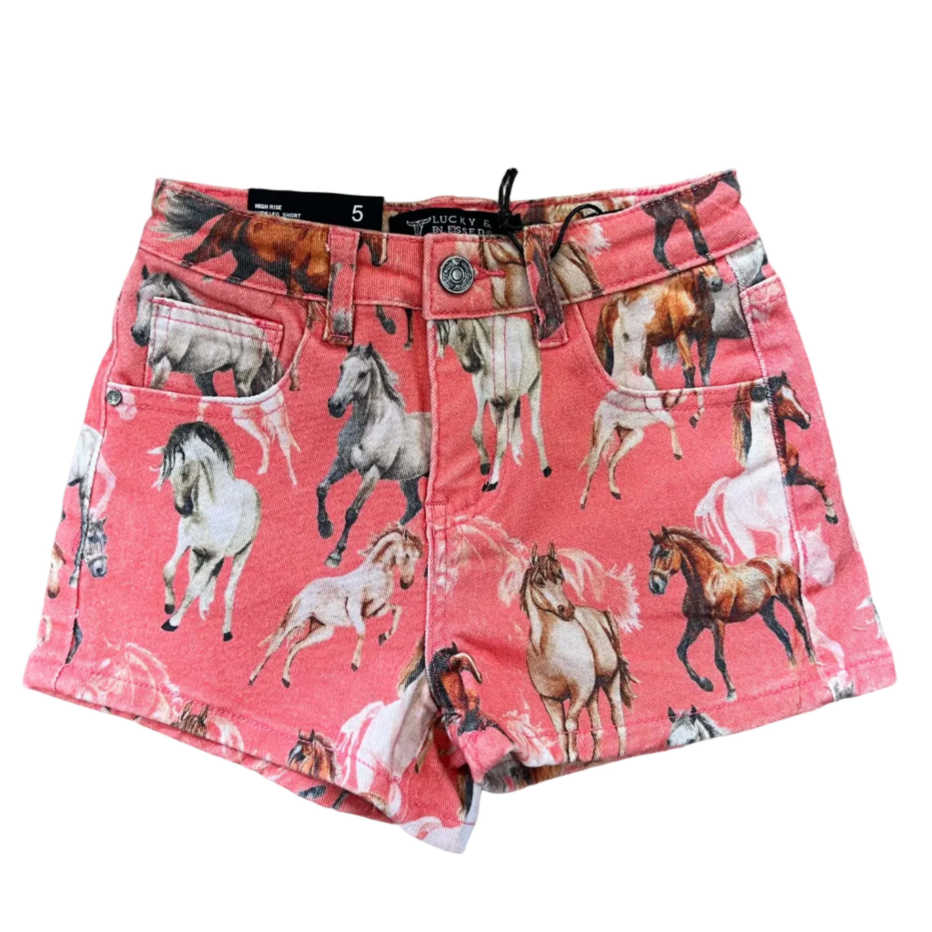 Lucky & Blessed Girls Horse Printed High Rise Wide Leg Shorts (2.5in Inseam)