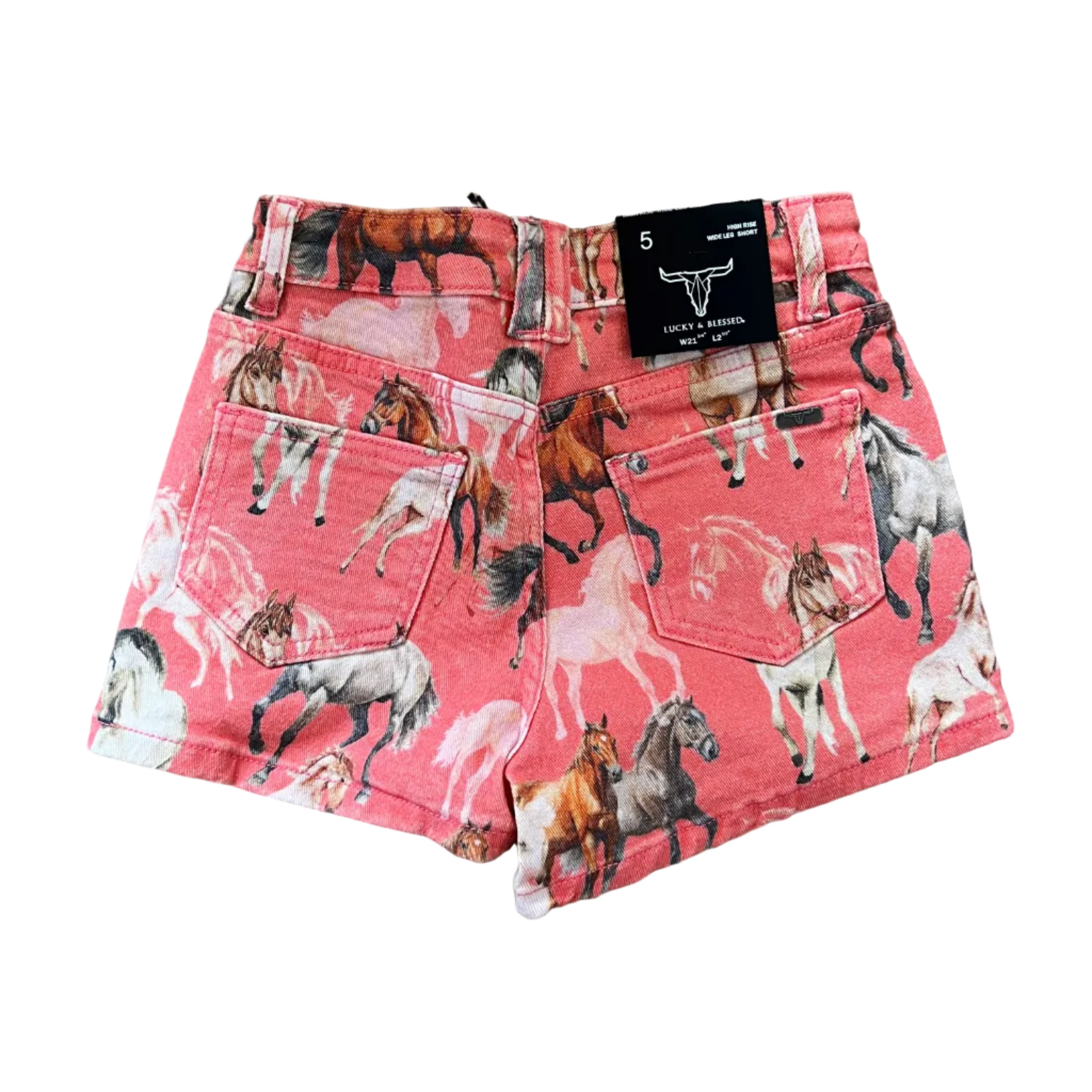 Lucky & Blessed Girls Horse Printed High Rise Wide Leg Shorts (2.5in Inseam)