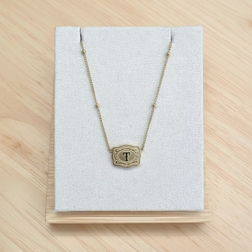 SpurWest Ultra Mini Belt Buckle Necklace (Initial) Gold