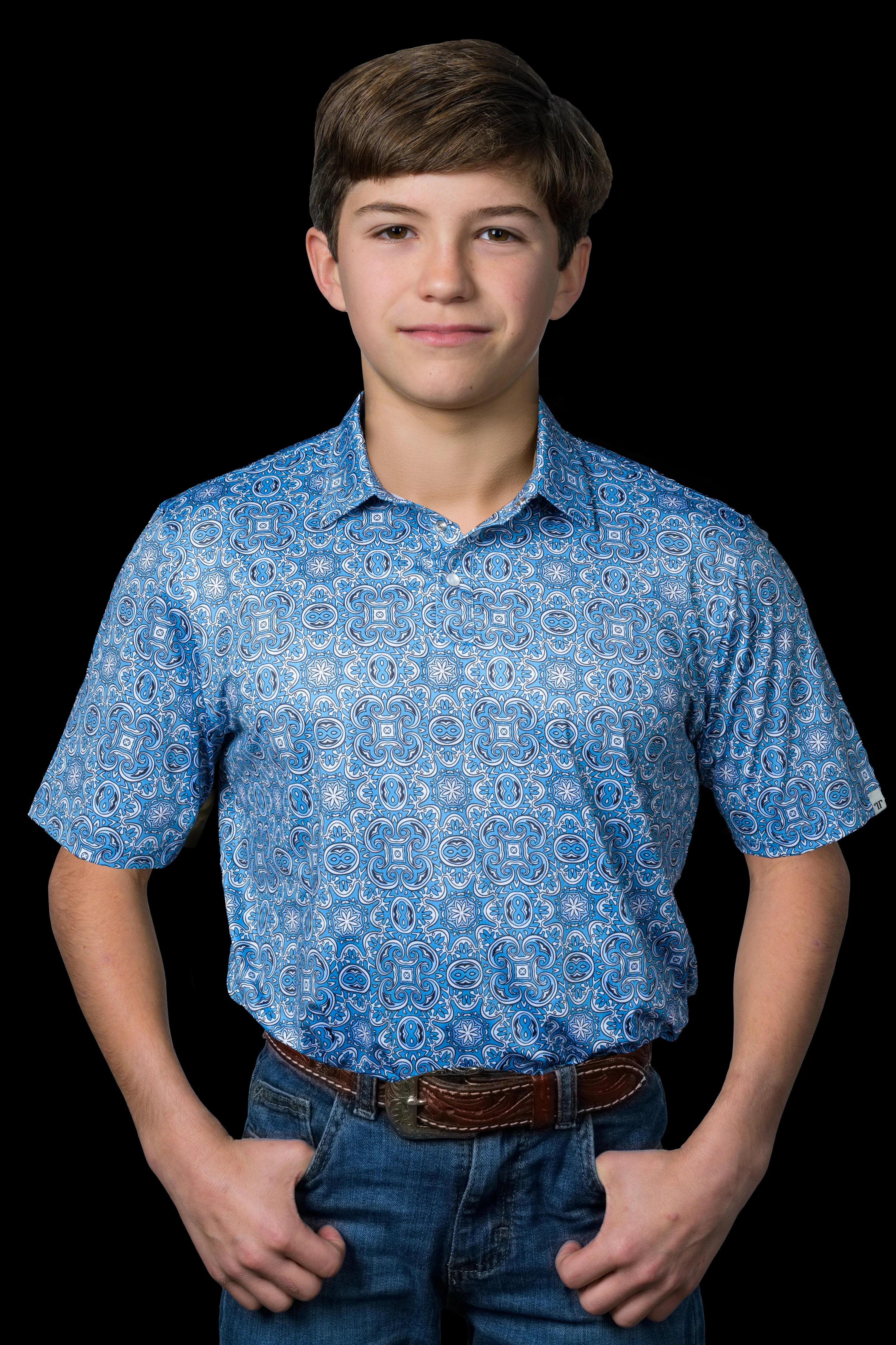 Ferrell Boys Bennett Blue Pearl Snap Short Sleeve Shirt