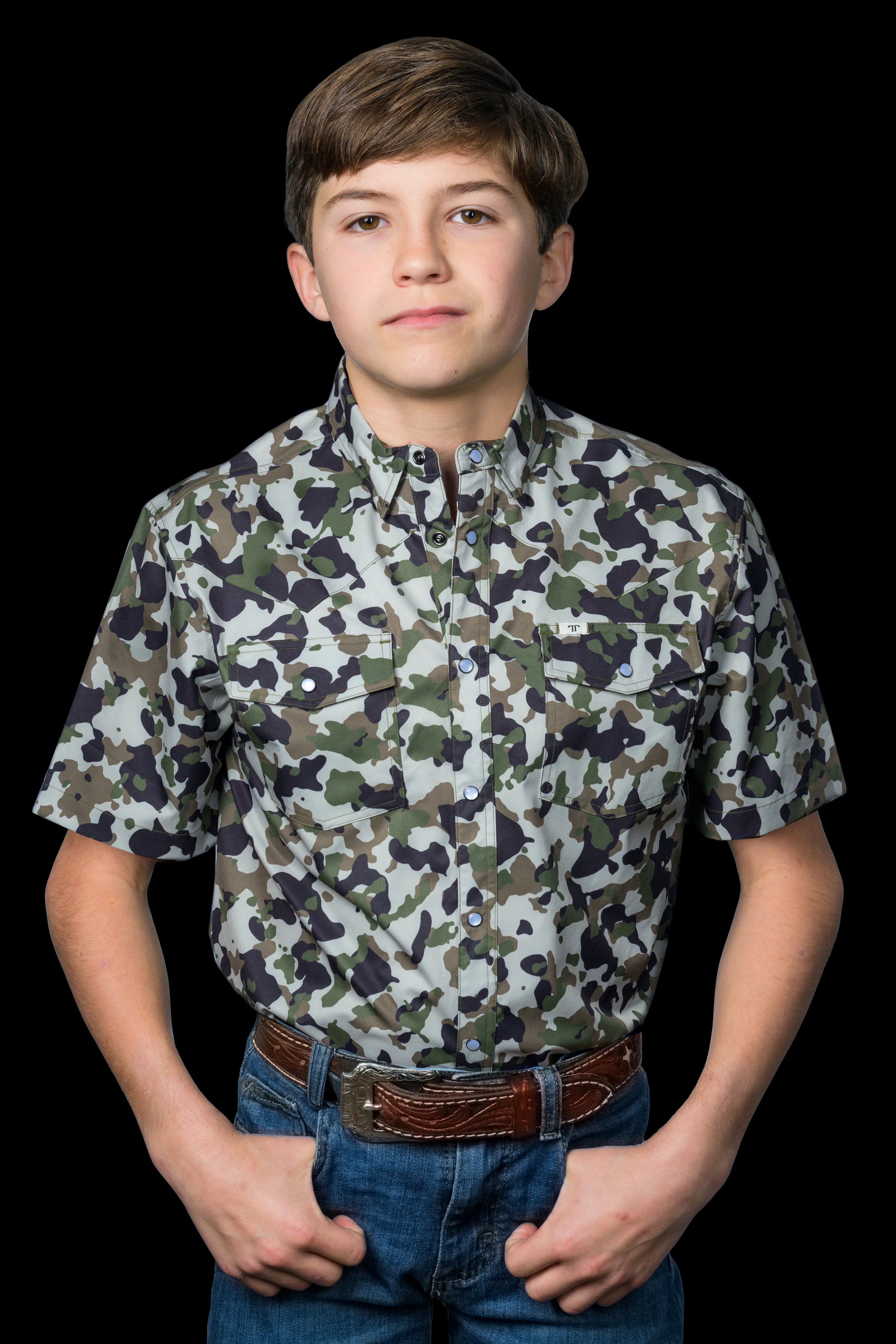 Ferrell Boys Camo 2.0 Pearl Snap Short Sleeve Shirt