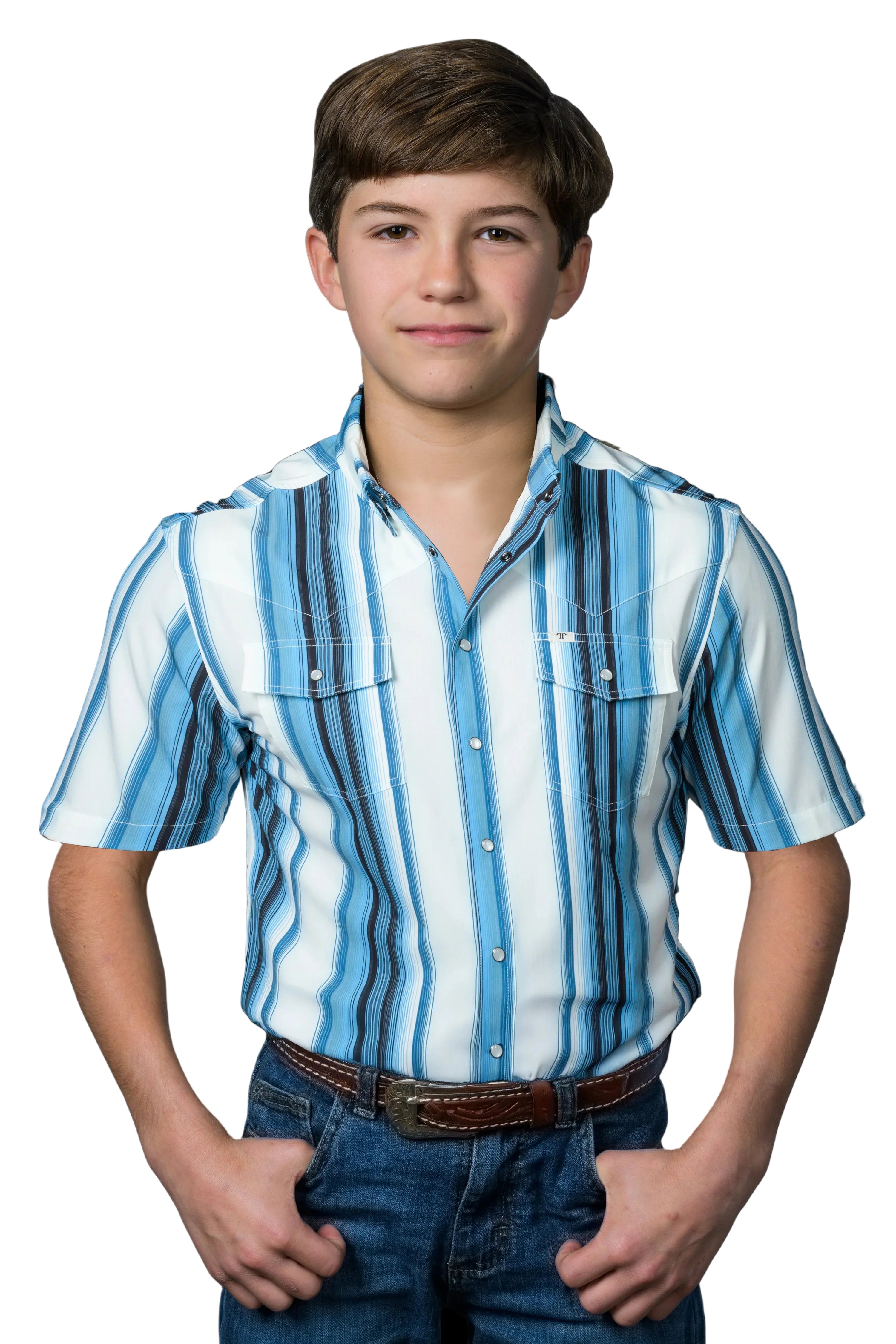 Kid's Harrison in Blue Short Sleeve Snap Ferrell Shirt